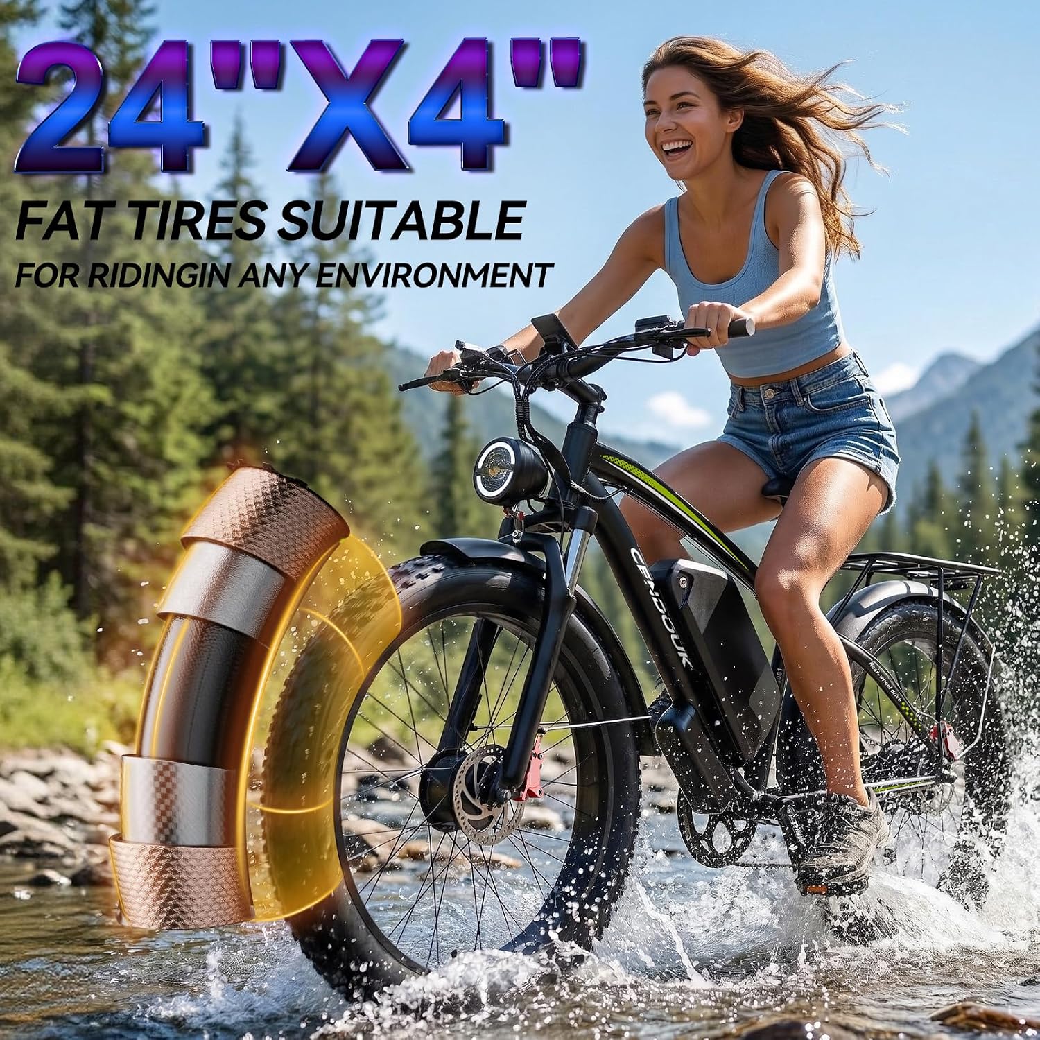 58V Max-Output Dual Motor Ebike, Peak 9000W for Adults 36AH Battery 47MPH 105 Miles Range 24 Inch Fat Tire Electric Bike LCD Display for Man Women