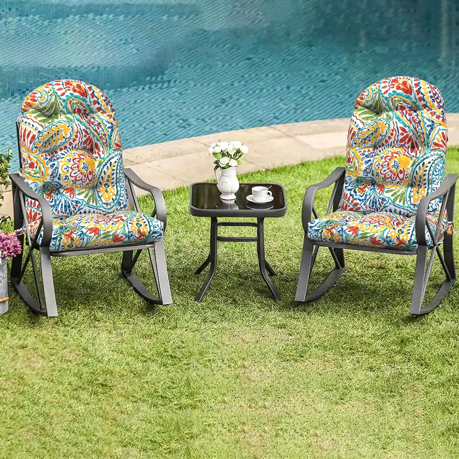 LVTXIII Outdoor Adirondack Chair Cushions, 44x19x4 Inch Non-Slip High Back Rocking Chair Cushion, Tufted Seat Cushion for Patio Furniture, Set of 2, Paisley Multi