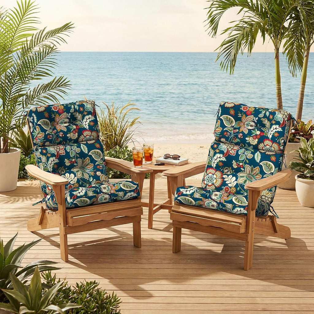Outdoor High Back Patio Chair Cushions, Tufted Rocking Chair Cushions, Adirondack Cushions for Garden Porch Home Office Chairs Use, 44' x 22' x 4', 2 Pack,Peacock Blue