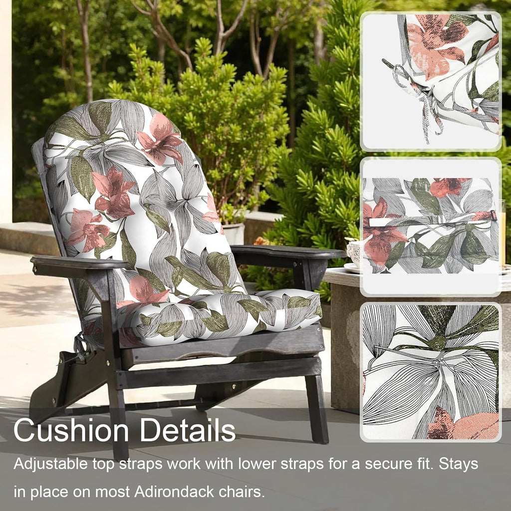 LVTXIII Outdoor Adirondack Chair Cushions, 44x19x4 Inch Non-Slip High Back Rocking Chair Cushion, Tufted Seat Cushion for Patio Furniture, Set of 2, Clemens Noir Pink