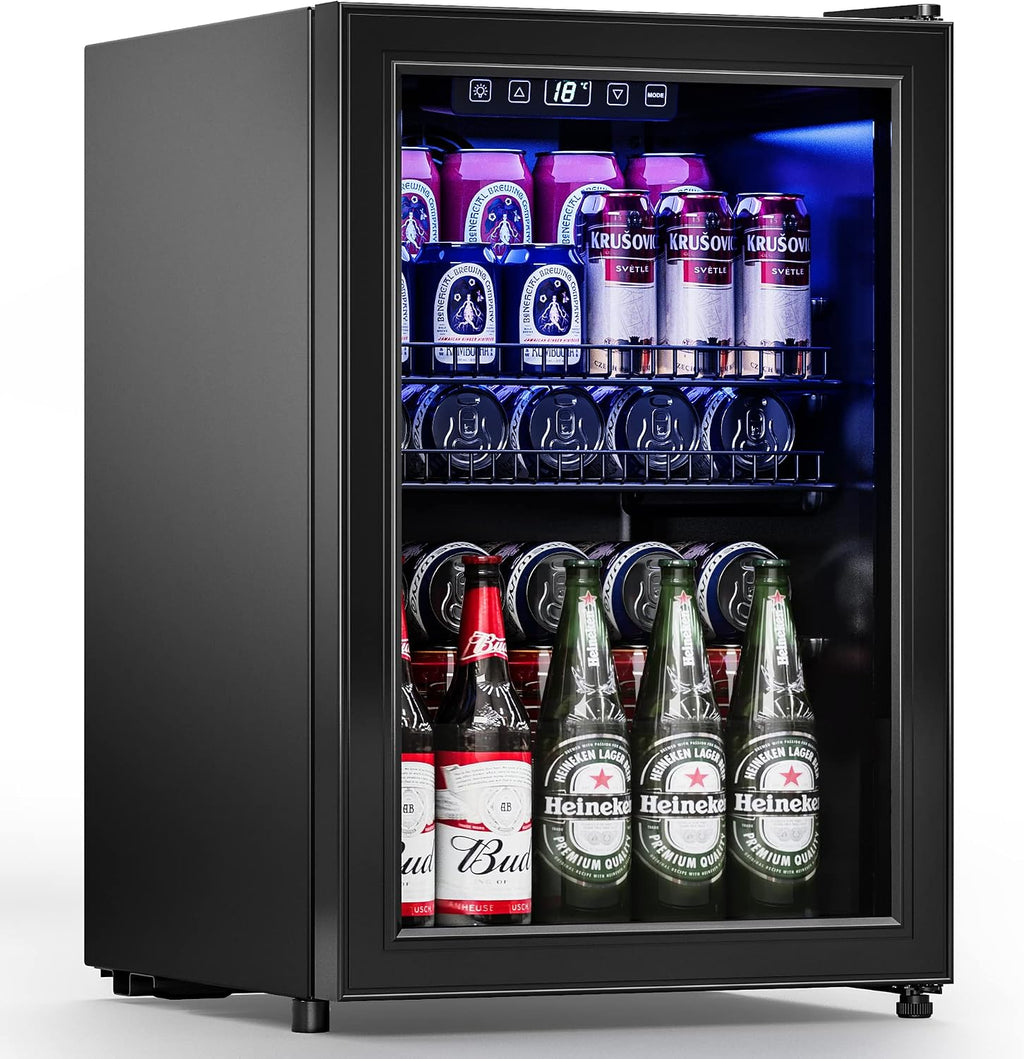Manastin Beverage Refrigerator Cooler Freestanding Mini Fridge Cooler with Glass Door, Adjustable Shelves & Digital Temperature Display for Soda, Beer or Wine (Black, 2.47 Cu.Ft)