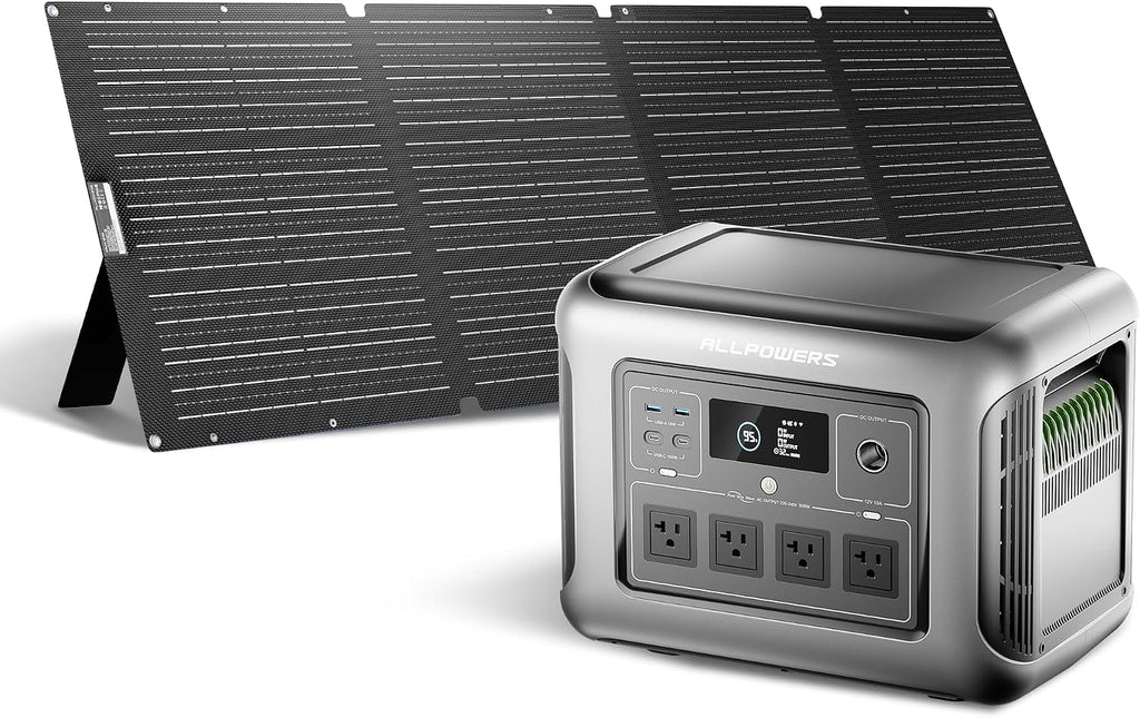 ALLPOWERS Solar Generator R1500 LITE with 200W Foldable Solar Panel,1056Wh Portable Power Station LiFePO4 (LFP) Battery,1600W AC/100W USB-C Output for Outdoor Camping,Travel,Hunting,and Power Outages