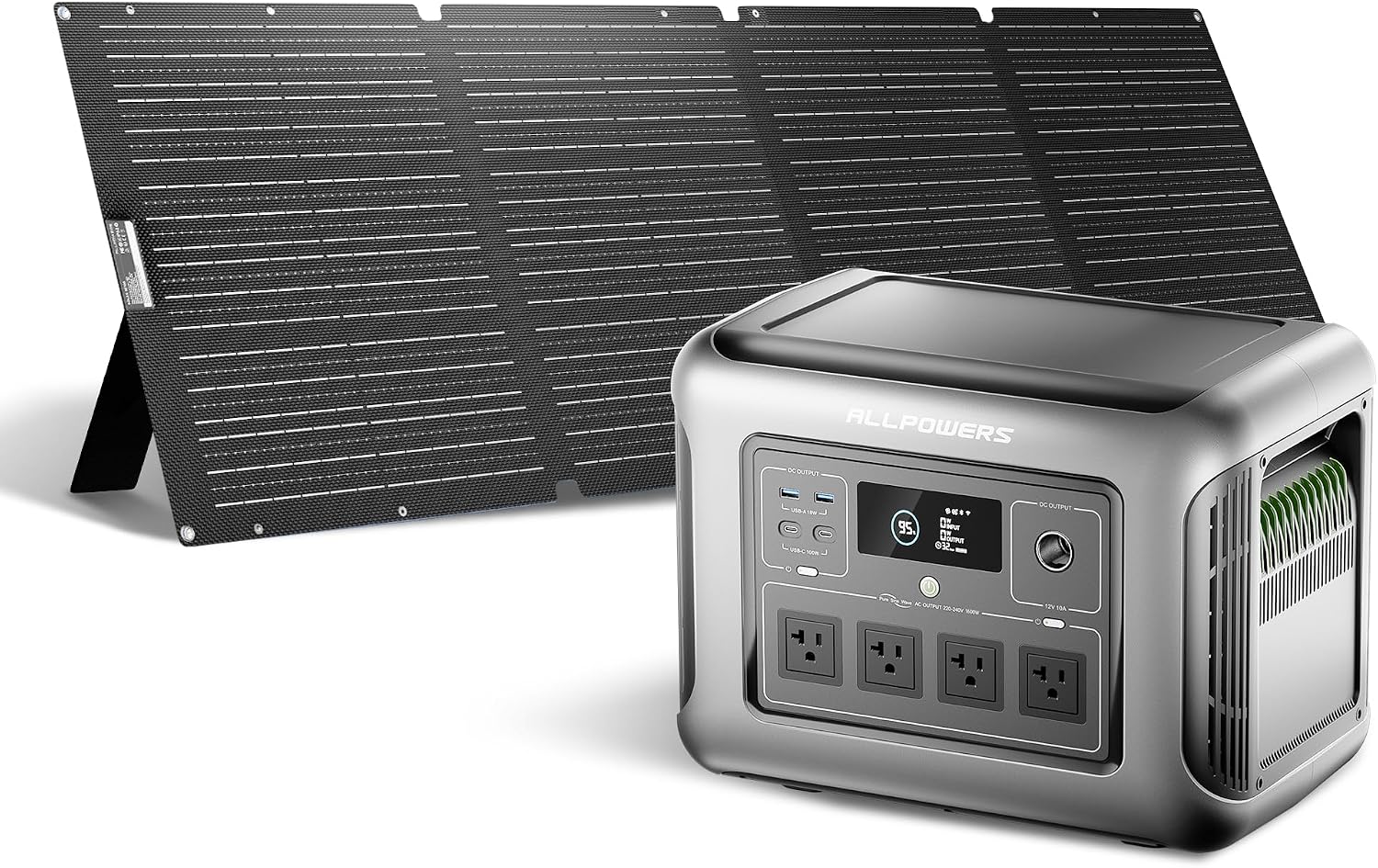ALLPOWERS Solar Generator R1500 LITE with 200W Foldable Solar Panel,1056Wh Portable Power Station LiFePO4 (LFP) Battery,1600W AC/100W USB-C Output for Outdoor Camping,Travel,Hunting,and Power Outages