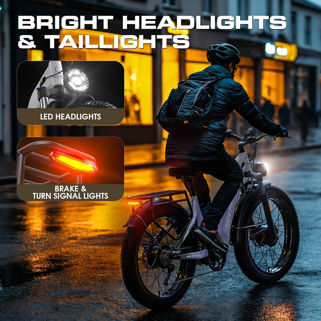 Seemoon 4000W Dual Motor Electric Bike, 38 MPH Ebikes for Adults with 52V 1040Wh Removable Battery, 26' Fat Tires Fast Electric Bike Up to 105 Miles Range, Ideal for Road Sand Snow SM1