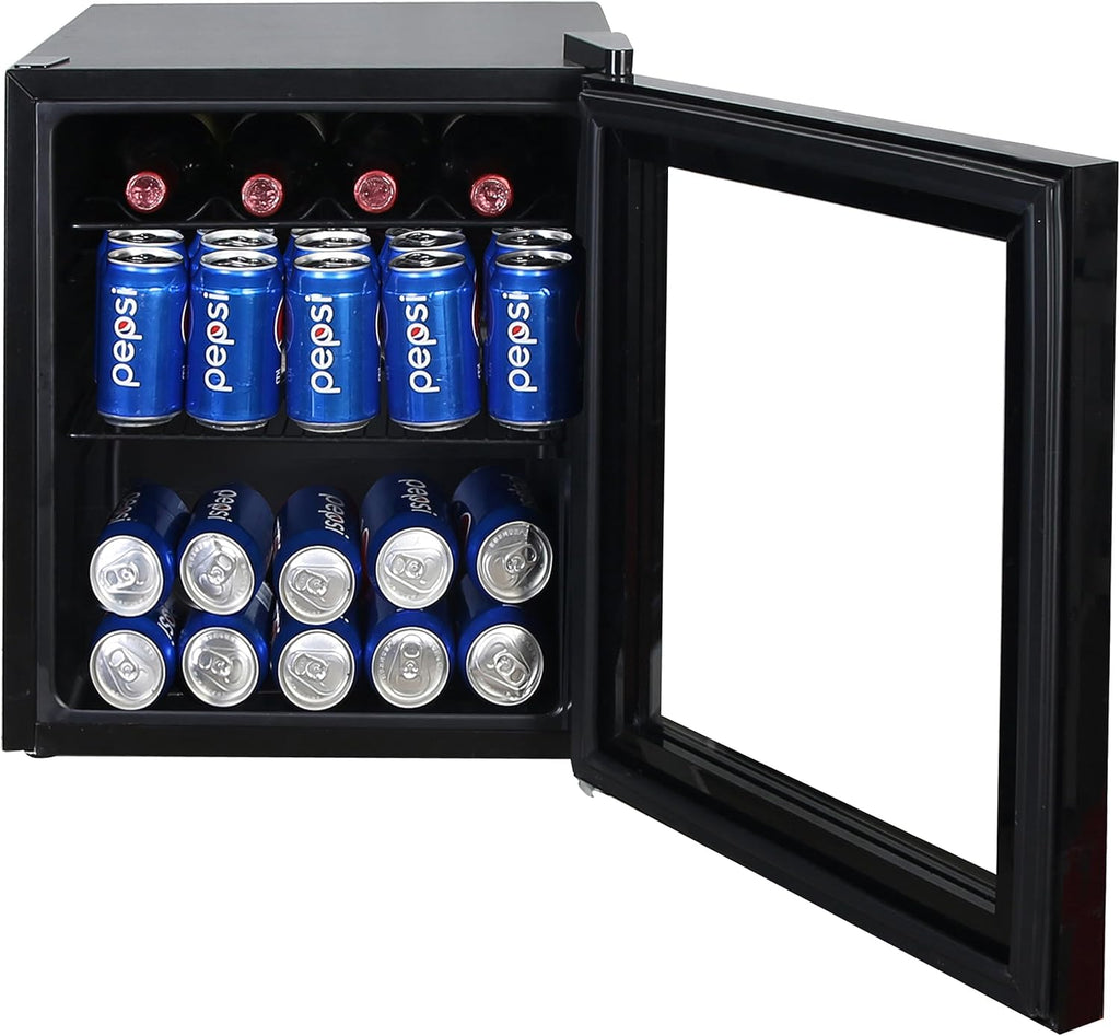 West Bend Beverage Cooler Refrigerator 15 Wine Bottle/60 Can Capacity, Glass Door, 17-Inch Wide Freestanding, Adjustable Thermostat Control, 1.6-Cu.Ft, Burgundy