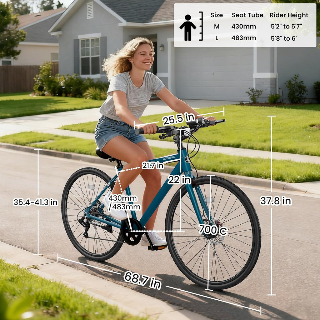 MOONCOOL Hybrid Bike for Men, 700C Aluminum 29LB Ultra-Light 8 Speed Commuter Bike, 350lb Loading, 29' Urban Bicycle, Dual Disc Brakes, for Tall Men&Women, 85% Pre-Assembled