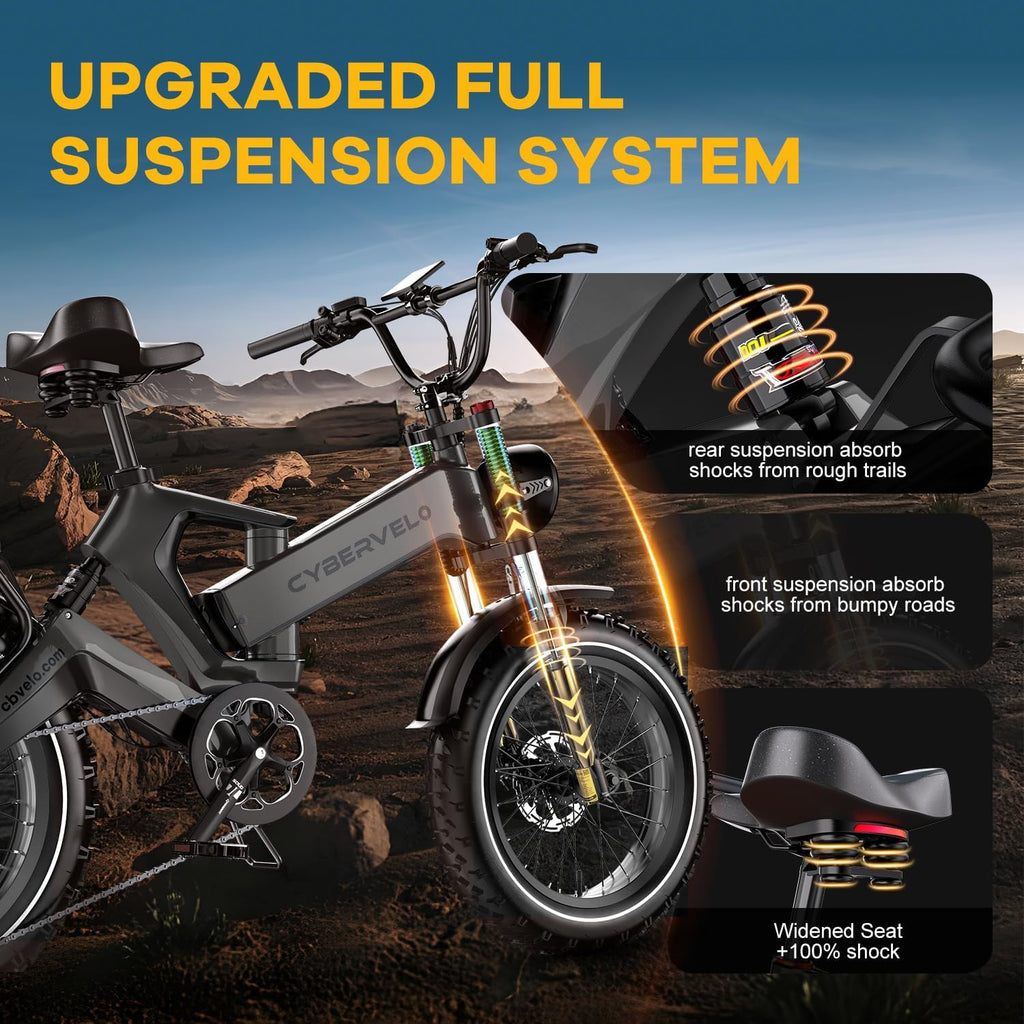 1000W(Peak 2000W)Folding Electric Bike for Adults,35MPH 100Mile,48V 25Ah Removable Battery,20' x 4.0 Fat Tire Foldable Electric Bicycle,8-Speed Electric Mountain E-Bike,UL Certified Commuter Ebikes