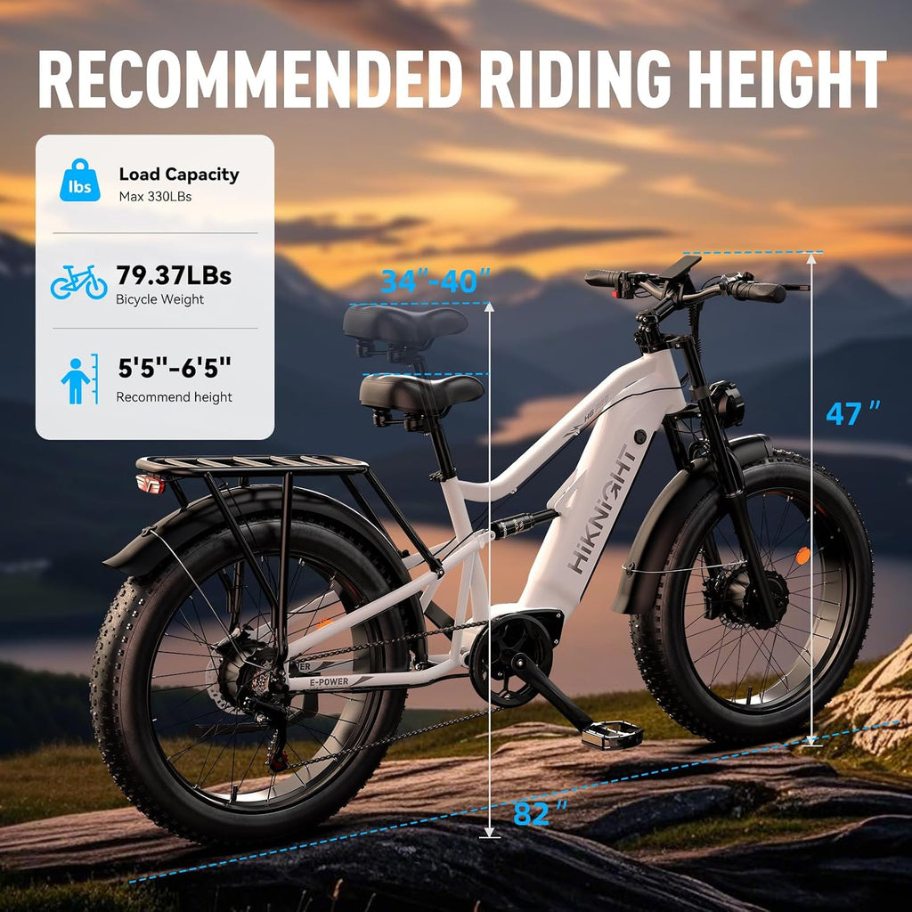 Dual Motor Electric Bike Peak 3000W, 52V 20AH Battery E Bike for Adults 26 Inch Fat Tire Mountain Electric Bicycle 38 MPH, Full Suspension Dual Hydraulic Disc Brake