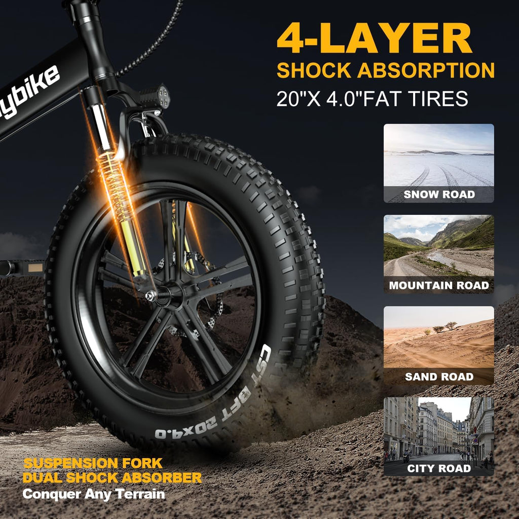 Auloor Folding Electric Bike for Adults,1000W Motor(1000W Peak),30MPH, 60Mile,48V 20AH Battery,20' Fat Tire Foldable Electric Bicycle,Commuter Beach Snow E-Bikes,7-Speed