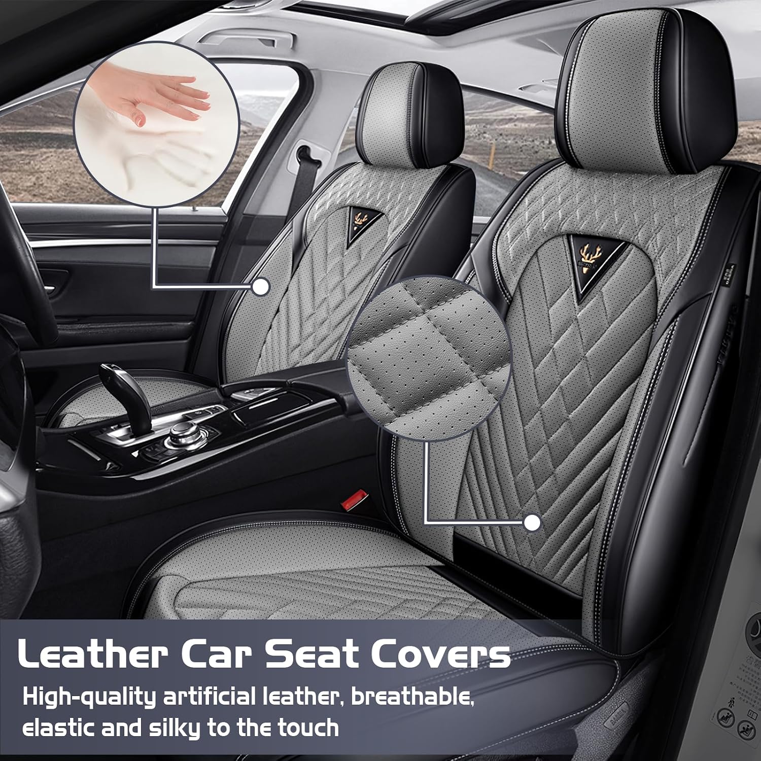 Car Seat Covers for Chevy Equinox 2005-2026, Waterproof Nappa Leather Front Seat Cover, Anti-Slip and Comfortable Automotive Seat Protector&Accessories(Black Gray)