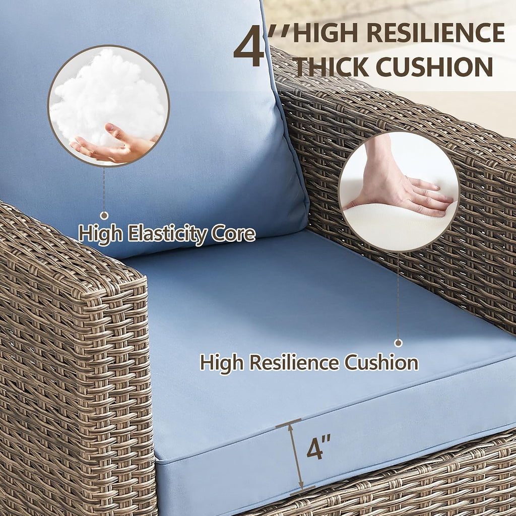 Swivel Rocking Chairs with Comfortable Cushion, PE Wicker Rattan Swivel Chairs, Set of 2 with Cushions for Poolside, Garden, Backyard, Blue