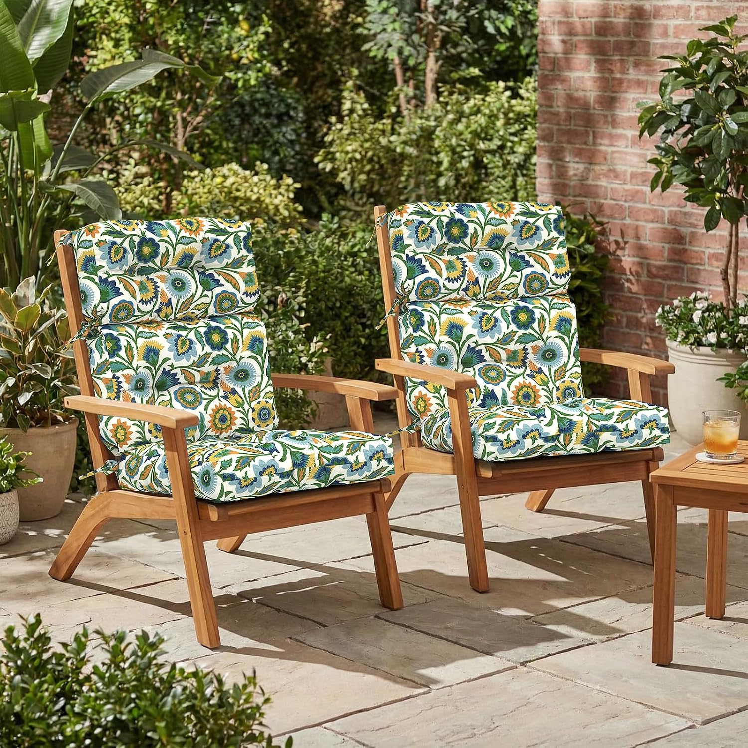 Outdoor High Back Patio Chair Cushions, Fade Resistant & Waterproof Tufted Seat and Back Cushions for Patio Furniture, Patio Chair Cushions 44x22 Inch, Set of 2, Fiesta Floral