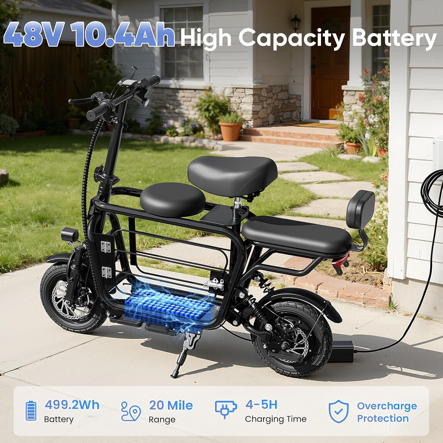 EILLEO Electric Scooter with Seat for Adult, 36V/48V Electric Scooter for Adults 500W/750W Motor, 20 Mile Range, 17.4/18.75mph, Dual Brakes, 14'/12' Tires, e Scooters with Seat