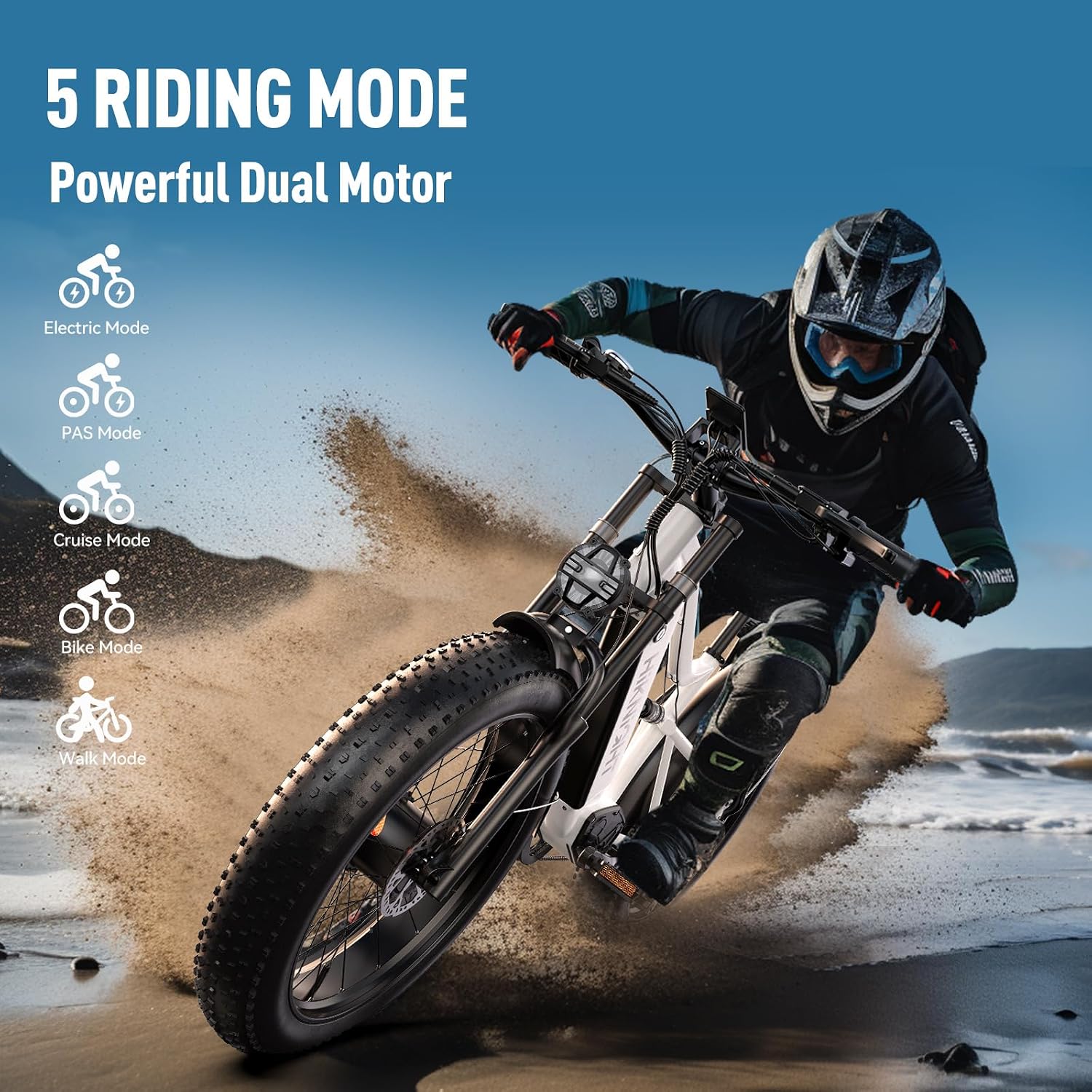 Dual Motor Electric Bike Peak 3000W, 52V 20AH Battery E Bike for Adults 26 Inch Fat Tire Mountain Electric Bicycle 38 MPH, Full Suspension Dual Hydraulic Disc Brake
