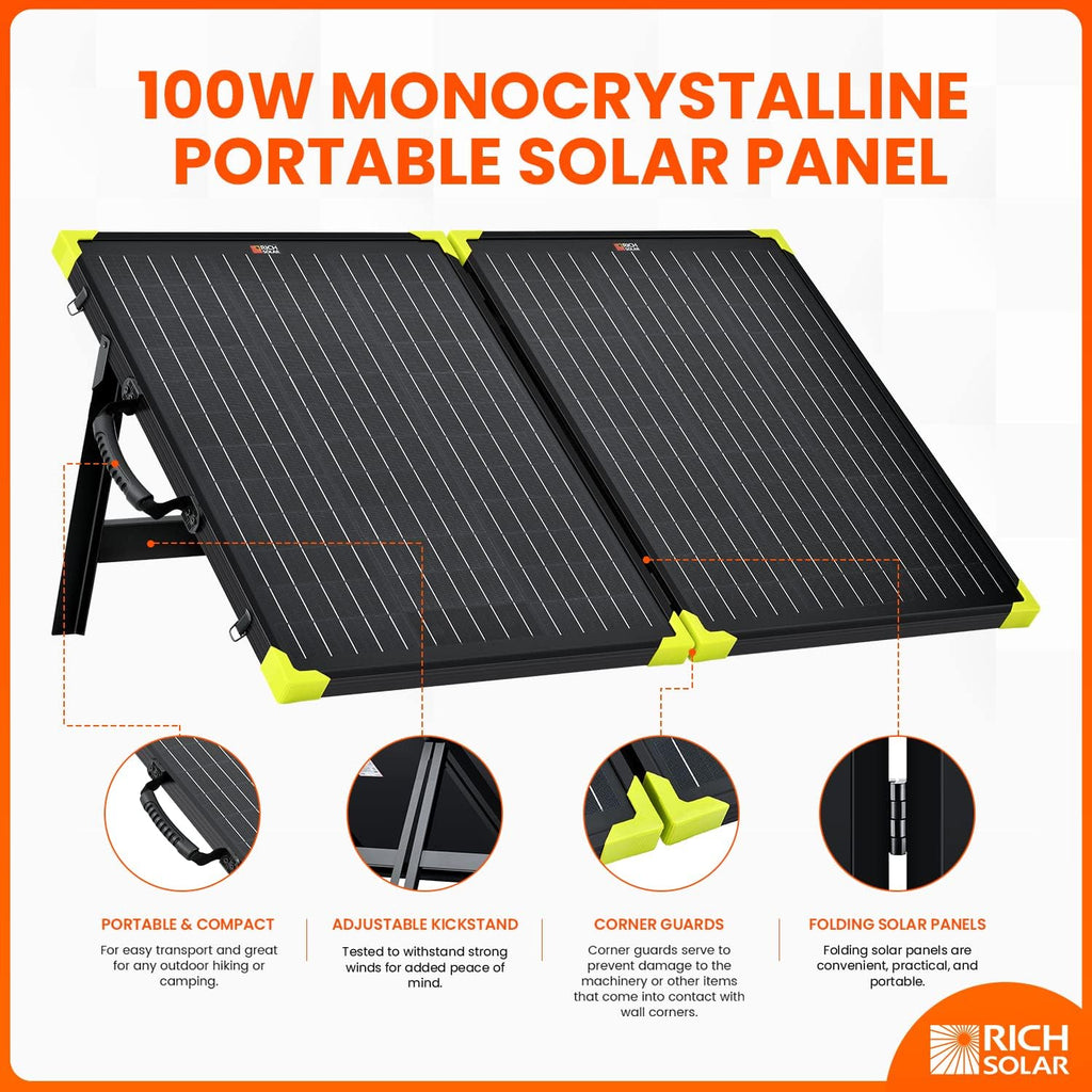 RICH SOLAR 100W Briefcase Solar Charging Kit Portable Solar Panel with 20A Charger Controller Built-in Robust Kickstand (100W+10A Controller)
