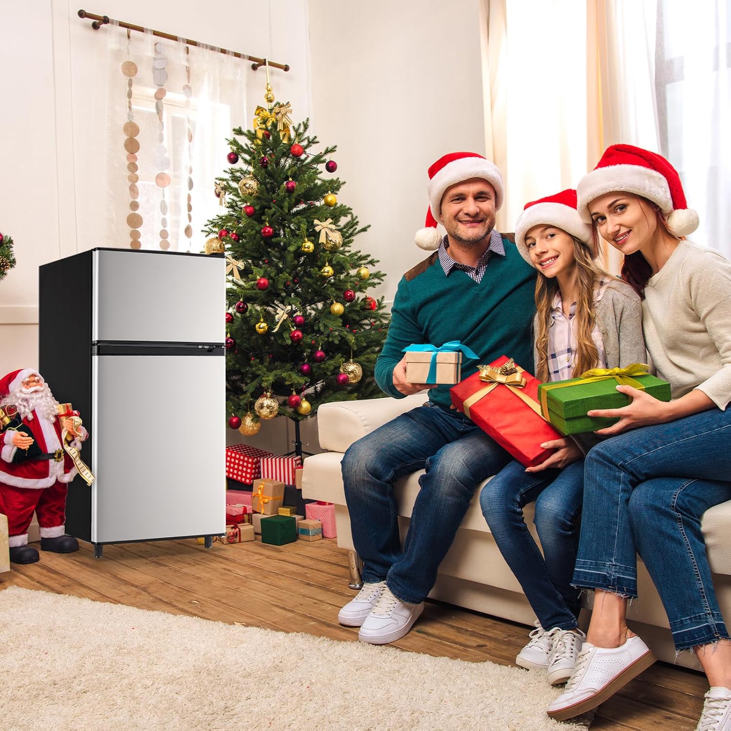 WANAI 3.5 Cu.Ft Mini Fridge with Freezer, Freestanding Refrigerator for Office, Dorm, Apartment, 7-Level Adjustable Thermostat, 2 Removable Shelves and Bakset, Small Fridge in Silver