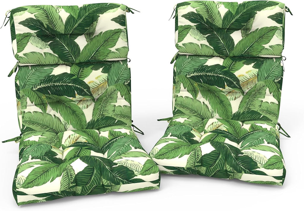 Outdoor High Back Patio Chair Cushions, Tufted Rocking Chair Cushions, Adirondack Cushions for Garden Porch Home Office Chairs Use, 44' x 22' x 4', 2 Pack, Swaying Palms Green