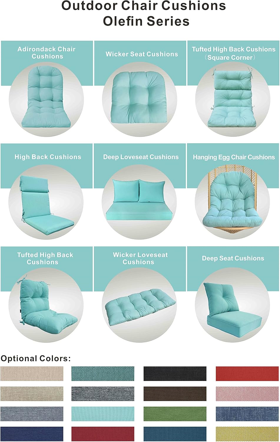Indoor Outdoor High Back Chair Cushions Replacement Patio Chair Seat Cushions Set of 4 (Olefin Light Blue)