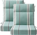 Unimatta Outdoor Separate High Back Chair Cushion Seat Pads, 2-Pack 44 x 21 Inch Water-Repellent & Fade-Resistant Patio Furniture Cushions with Ties for Adirondack, Rocking Chairs, Aqua Stripe