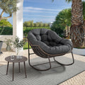 Outdoor Rocking Chair, Patio Oversized Wicker Egg Rocking Chair, Indoor & Outdoor Comfy Rocker Chair with Thick Cushion, Modern Lounge Chair for Balcony, Front Porch, Garden, Backyard, Deck, Grey