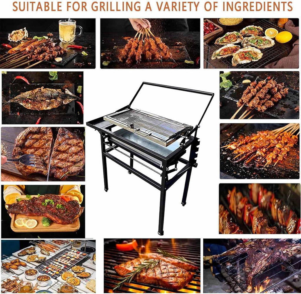 Portable Camping Charcoal Grill Outdoor,Stainless Steel Grill w/360 Degree Rotating Cooking Grid,Folding Barbecue Grill for Backyard Garden