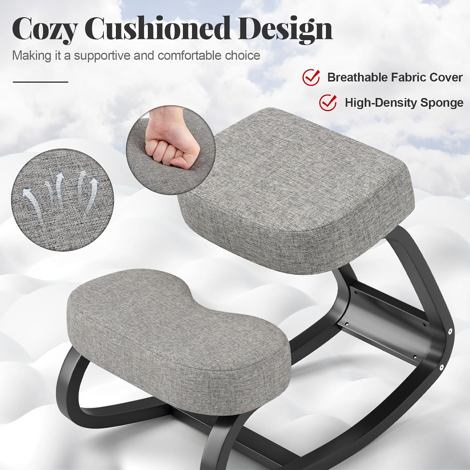Giantex Ergonomic Kneeling Desk Chair, Upright Posture Chair with Cushion & Solid Wood Frame, Natural Relief for Neck or Back Pain, Wooden Knee Chair for Home Office (2)