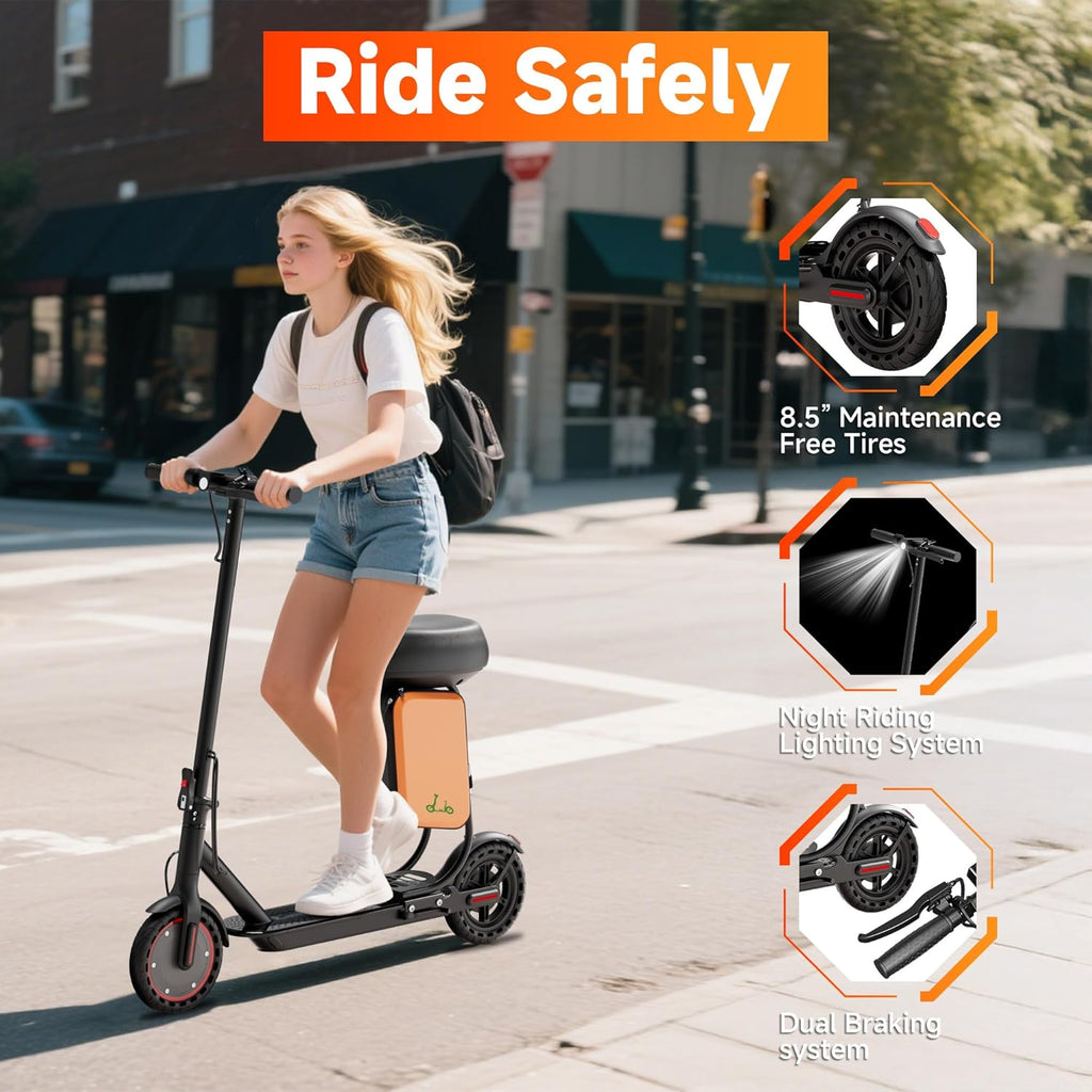 Electric Scooter, 350W/ 500W Motor, 19 MPH to 22MPH, 21 to 40 Miles Range, Dual Suspension, Dual Braking, App Control, Foldable Commuter E Scooter for Adults and Teens