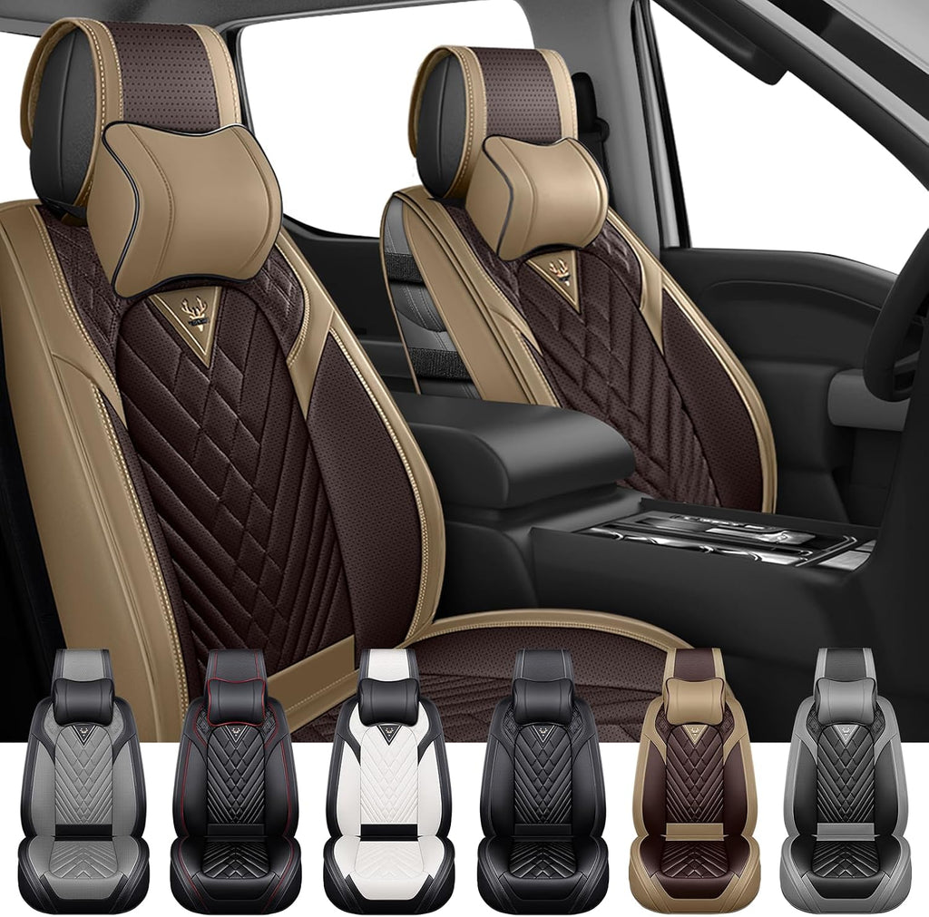 Dodge Ram Truck Seat Covers Custom for 2002-2026 1500 2002-2026 2500/3500 Crew Double Mega Quad Cab Bighorn Laramie Tradesman Classic Front Seat Covers Protectors(Luxury 2 Seats/Brown Coffee)