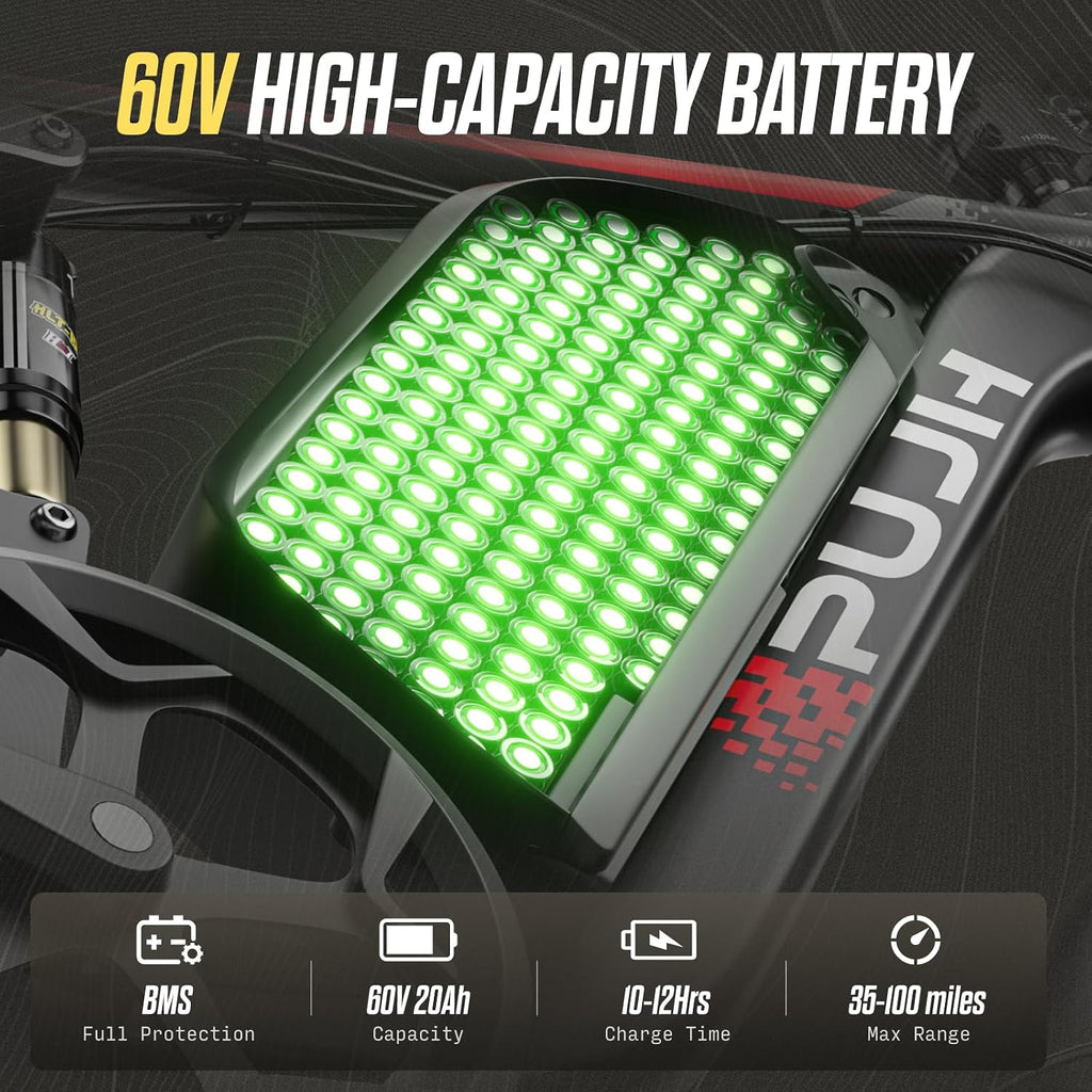 6000W Max 50 MPH up to100 Mile Dual Motor E-Bike for Adults, 60V 1200Wh Long-Lasting Battery with 26' Fat Tire All Terrain Adults with Adventure and Commuting Electric Bike