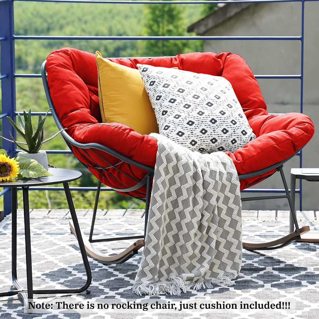 Outdoor Rocking Chair Cushions 6.3' Thick, Only Cushion, Waterproof, Fade-Resistant, Patio Egg Lounge Chair Cushion with 6 Straps, Indoor Papasan Chair Cushion (Red)