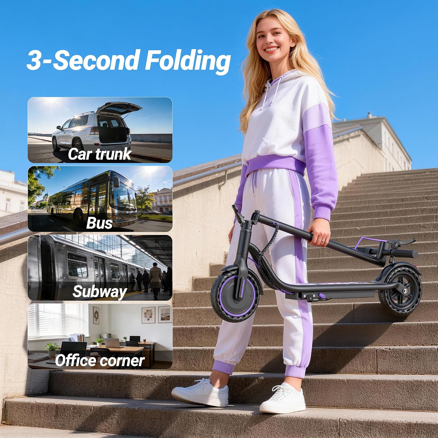 Electric Scooter, 350W-500W Motor, 9 MPH to 22MPH, 10-41 Miles Range, Dual Suspension, Dual Braking, App Control, Foldable Commuter E Scooter for Adults and Teens