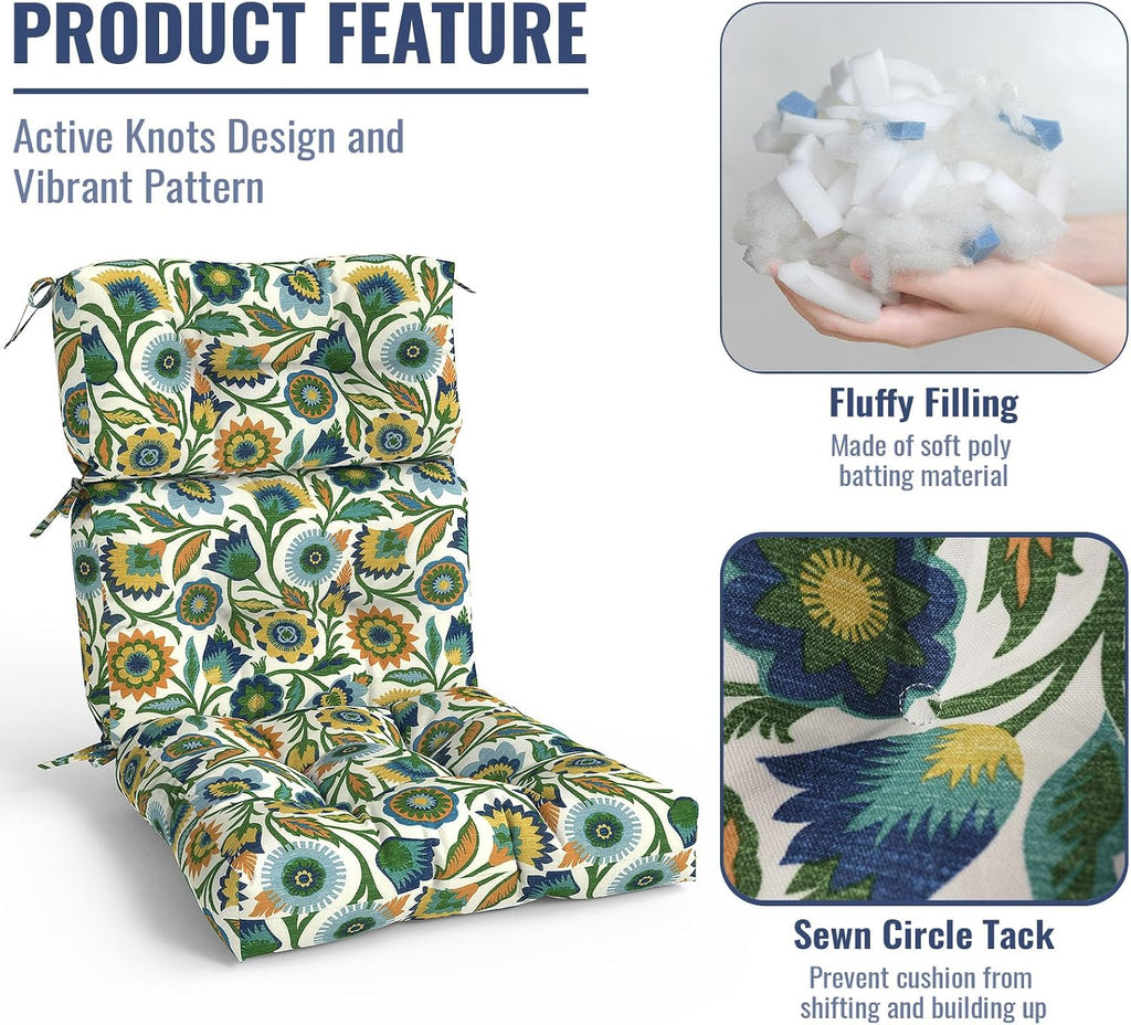 Outdoor High Back Patio Chair Cushions, Fade Resistant & Waterproof Tufted Seat and Back Cushions for Patio Furniture, Patio Chair Cushions 44x22 Inch, Set of 2, Fiesta Floral