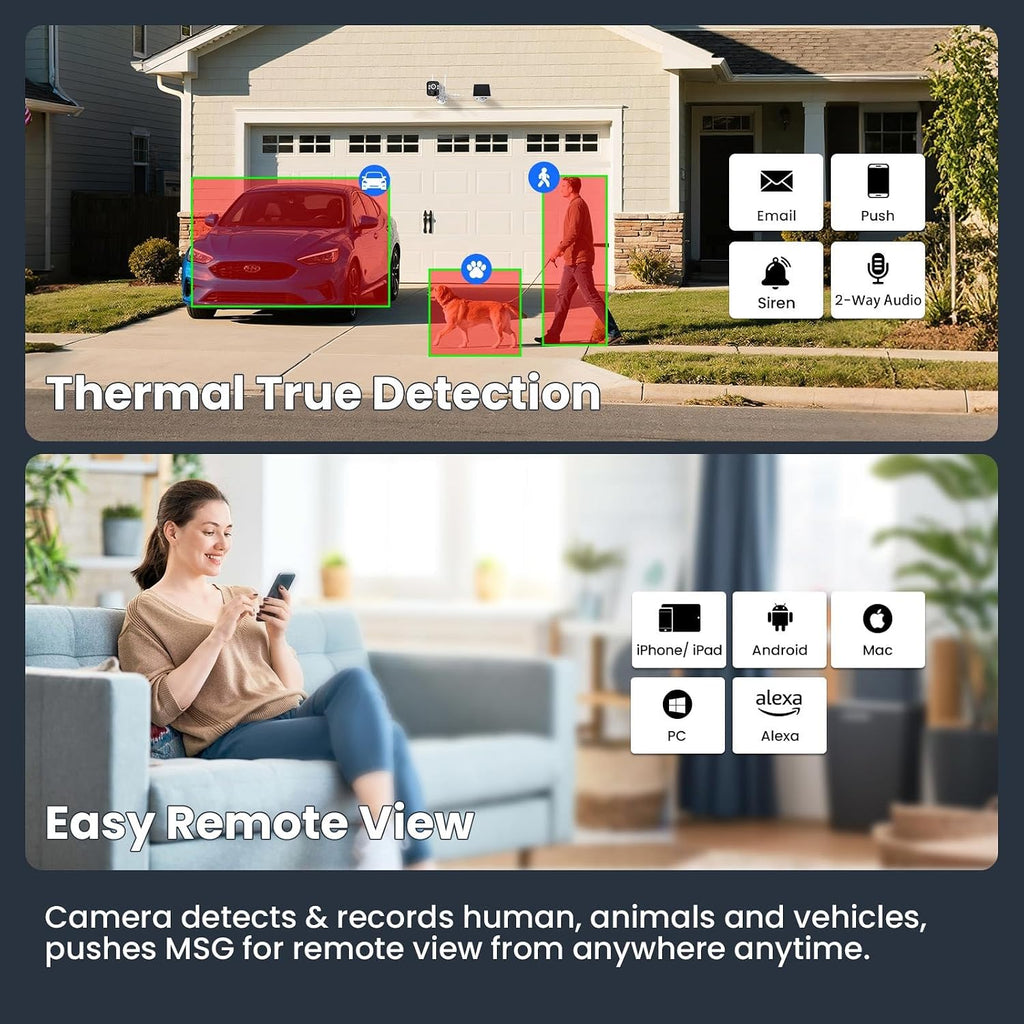 xmartO 2Pack Wireless Solar Outdoor Security Camera, 4MP 2K QHD WiFi6 Camera, All Weather 9000mAh Battery, IR&Color Night Vision, PIR Detection, 2-Way Audio, No Monthly Fees, Works NVR