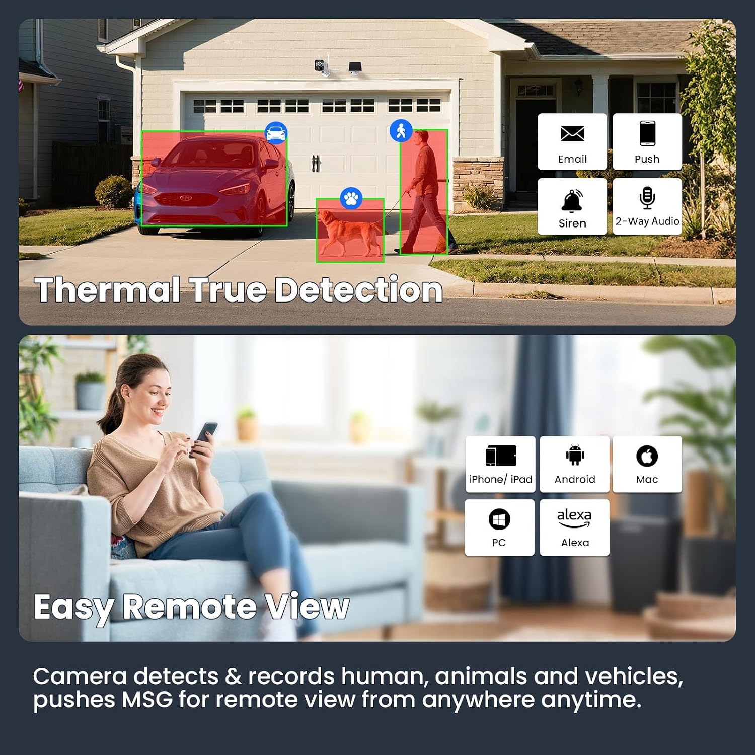 xmartO 2Pack Wireless Solar Outdoor Security Camera, 4MP 2K QHD WiFi6 Camera, All Weather 9000mAh Battery, IR&Color Night Vision, PIR Detection, 2-Way Audio, No Monthly Fees, Works NVR