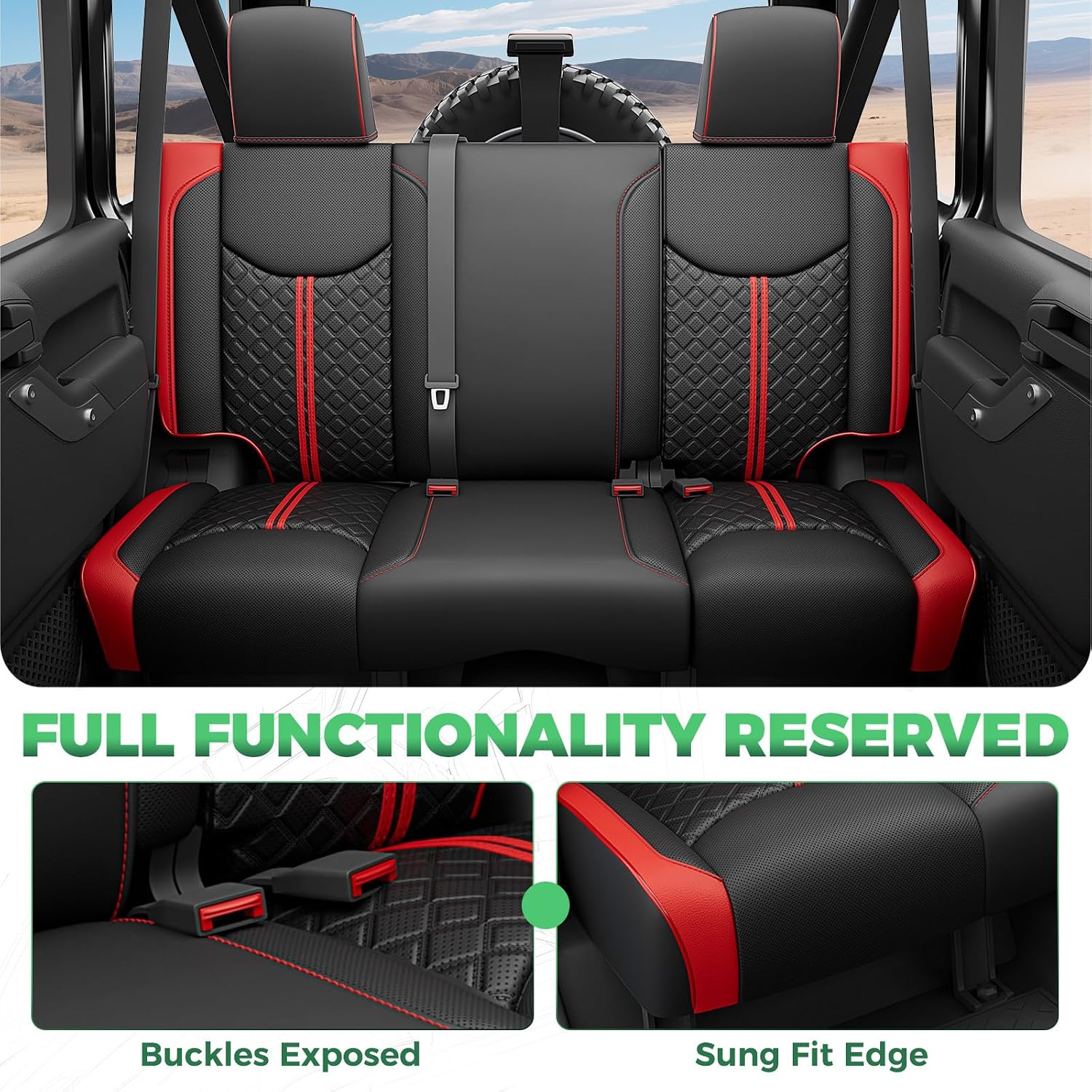 for Jeep Wrangler Seat Covers JK 4 DR 2013 2014 2015 2016 2017, Custom Fit Car Seat Covers Full Set,Waterproof Leather Seat Protector,BlackRed