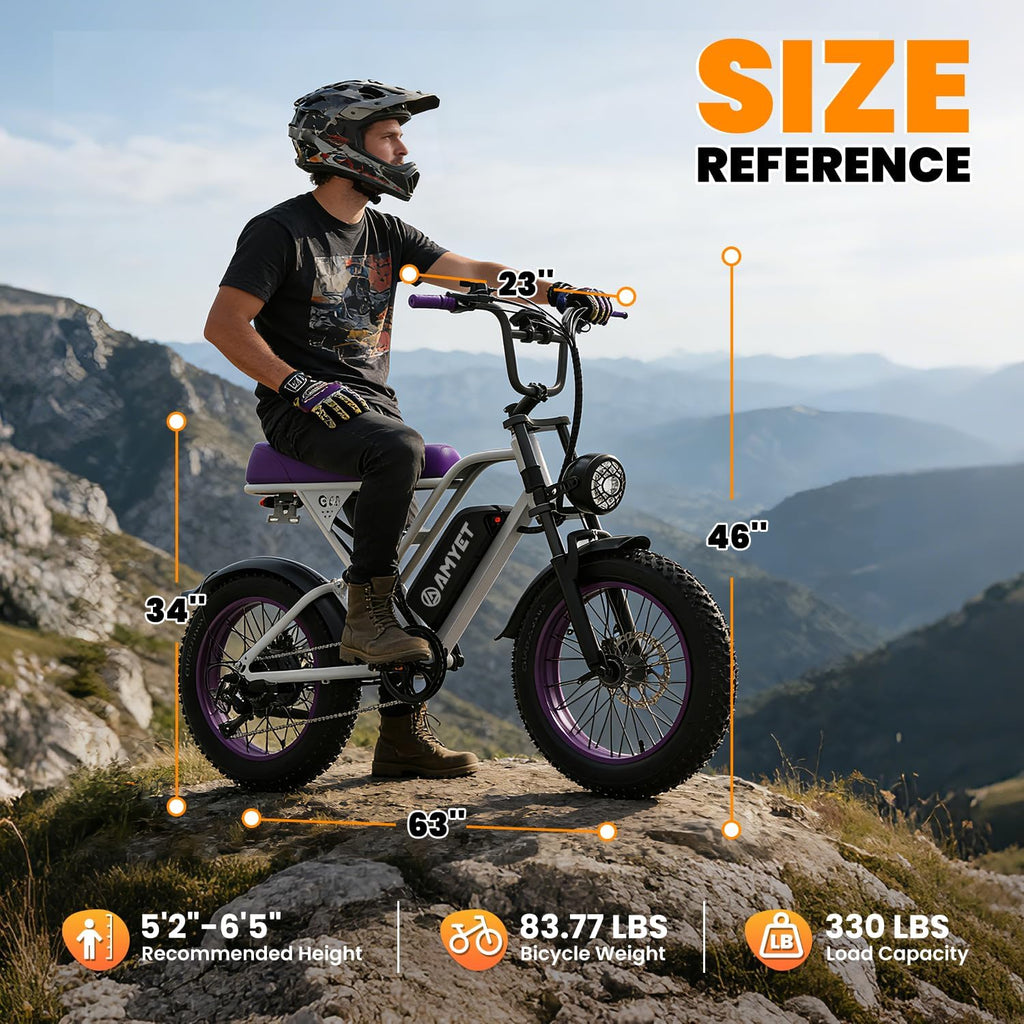 AMYET V9-G60 Electric Bike for Adults, 48V 20Ah(960WH) Ebike with Removable Battery, 20' Fat Tire E Dirt Bike,Dual Shock Absorber, Adults Electric Bike with UL 2849 Certificaed