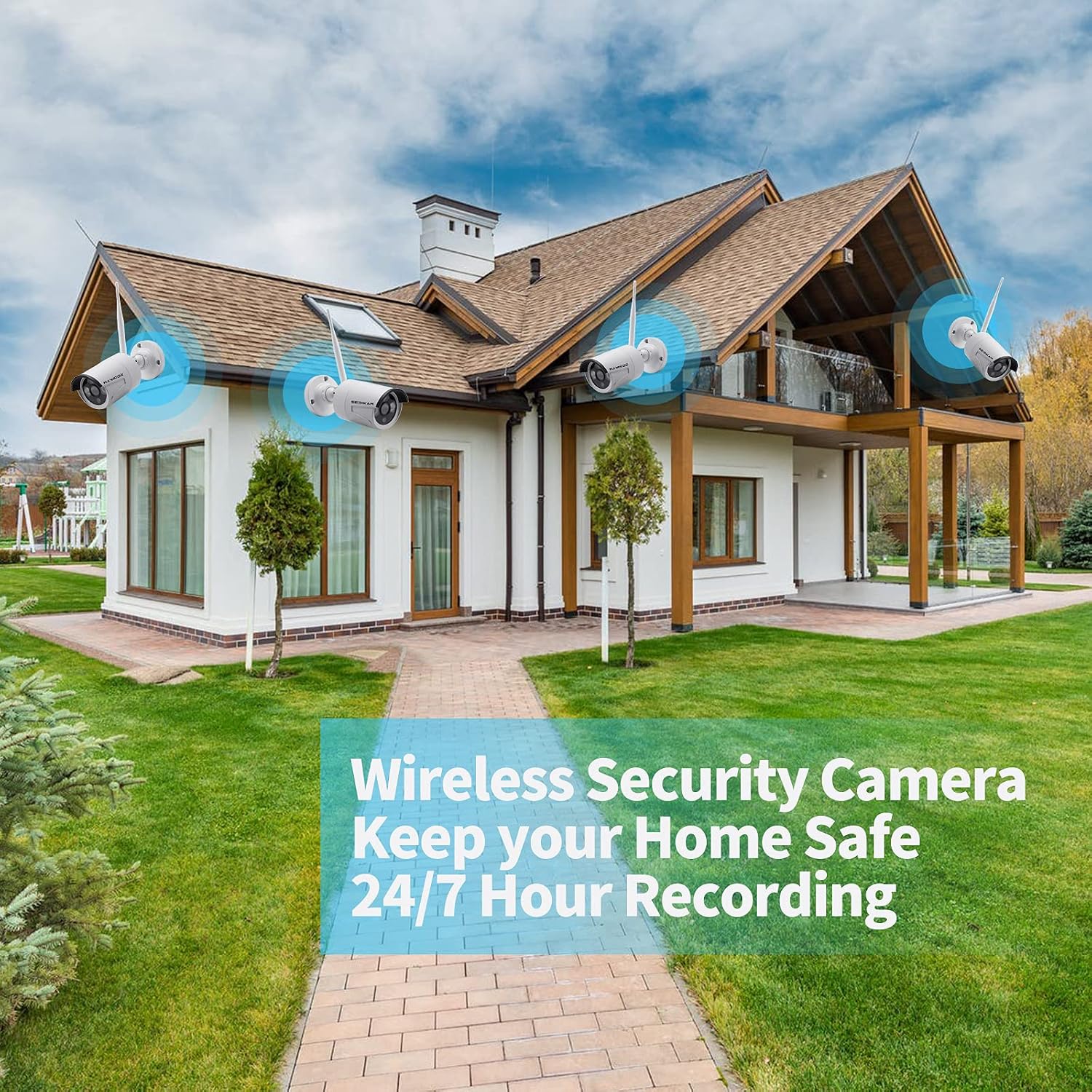 Wireless Security Camera System with 10.1' Monitor, 4PCS 3MP/2K HD Cameras | 2-Way Audio | Local & Remote View | Night Vision Motion Detection | IP66 Home Business Surveillance Kit (NO HDD)