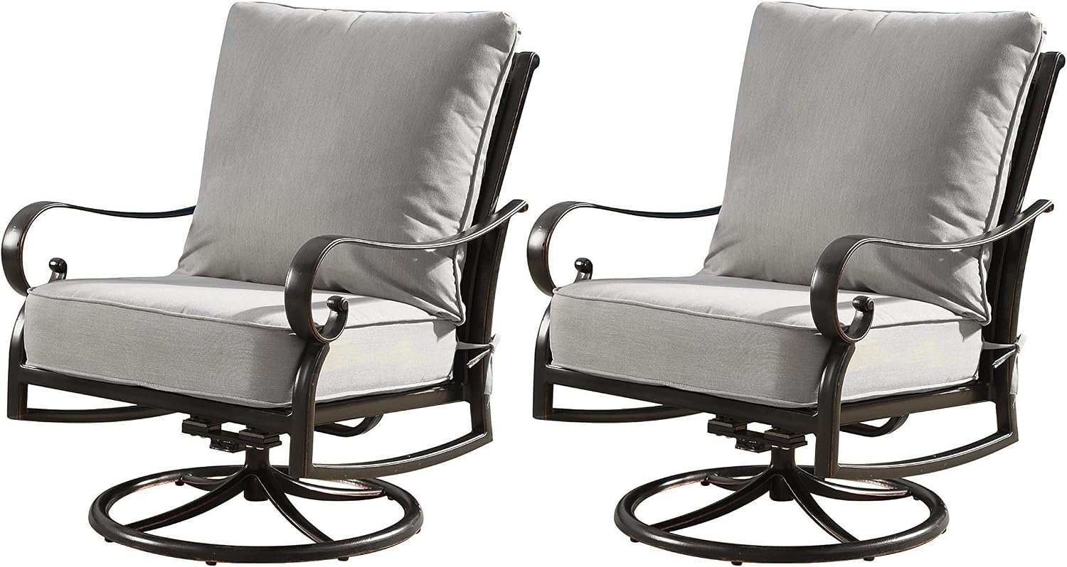 Oakland Living Aluminum Outdoor Swivel Club Finish with Thick Grey Polyester Cushions (Set of 2) Deep Seating Rocking Chairs, Antique Copper (AZRICA-2CHAIR-AC)