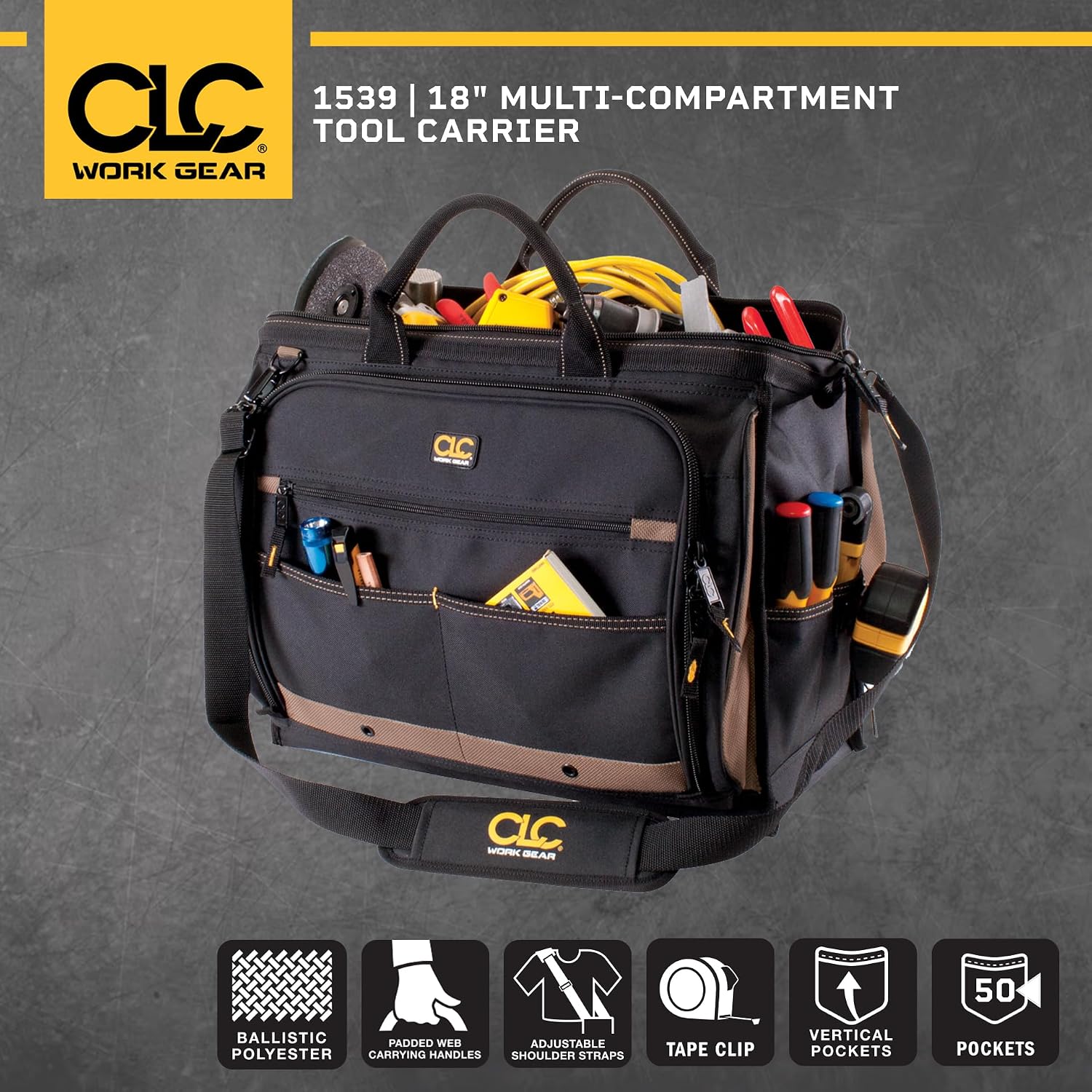 Custom Leathercraft1539 Multi-Compartment 50 Pocket Tool Bag