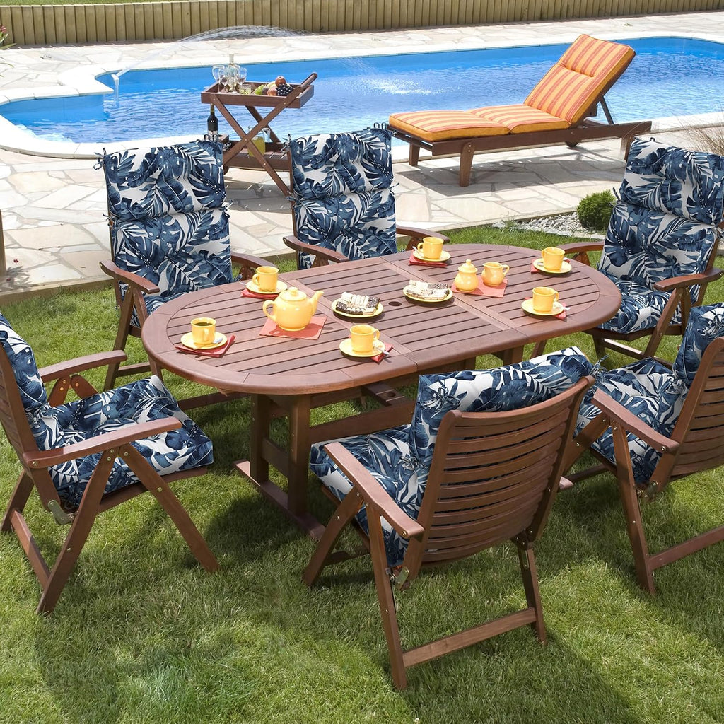 DYTXIII Outdoor High Back Chair Cushions Set of 2, Water Repellent Tufted Rocking Seat Cushions Replacement 44 x 22 Inch, Seat & Back Chair Pads for Patio, Balcony and Indoor Use -Palm Blue