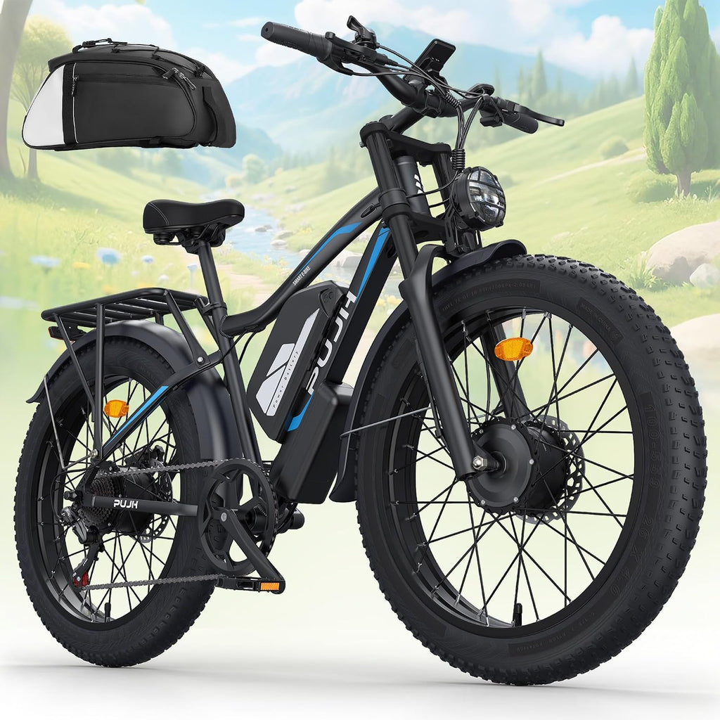 6000W Max 50 MPH up to100 Mile Dual Motor E-Bike for Adults, 60V 1200Wh Long-Lasting Battery with 26' Fat Tire All Terrain Adults with Adventure and Commuting Electric Bike