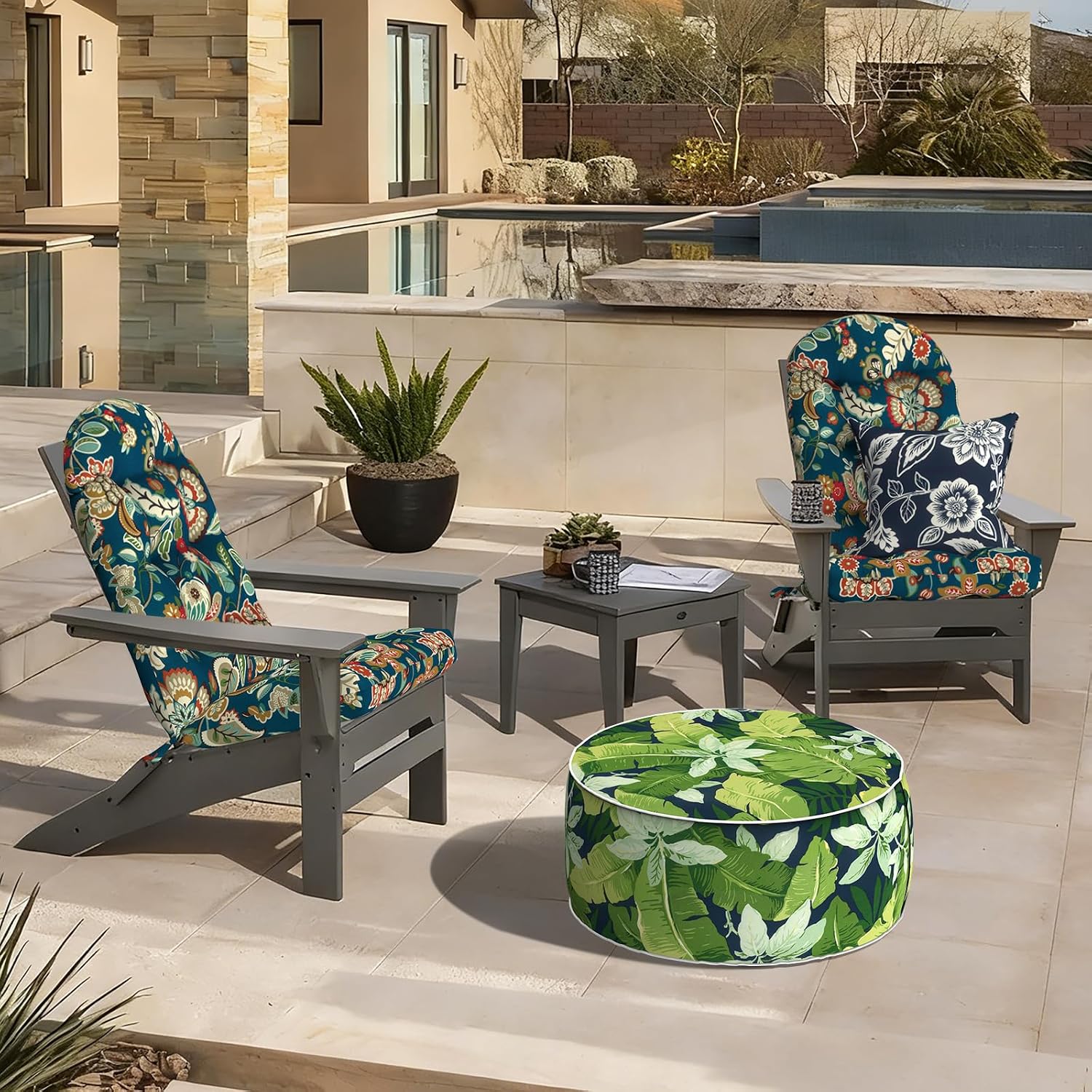 LVTXIII 2 Pack Outdoor Adirondack Chair Cushions, 44x19x4 Inch Water Repellent Patio Cushions for Rocking Chairs, Thick Tufted High Back Seat Cushion Set, Peacock Blue