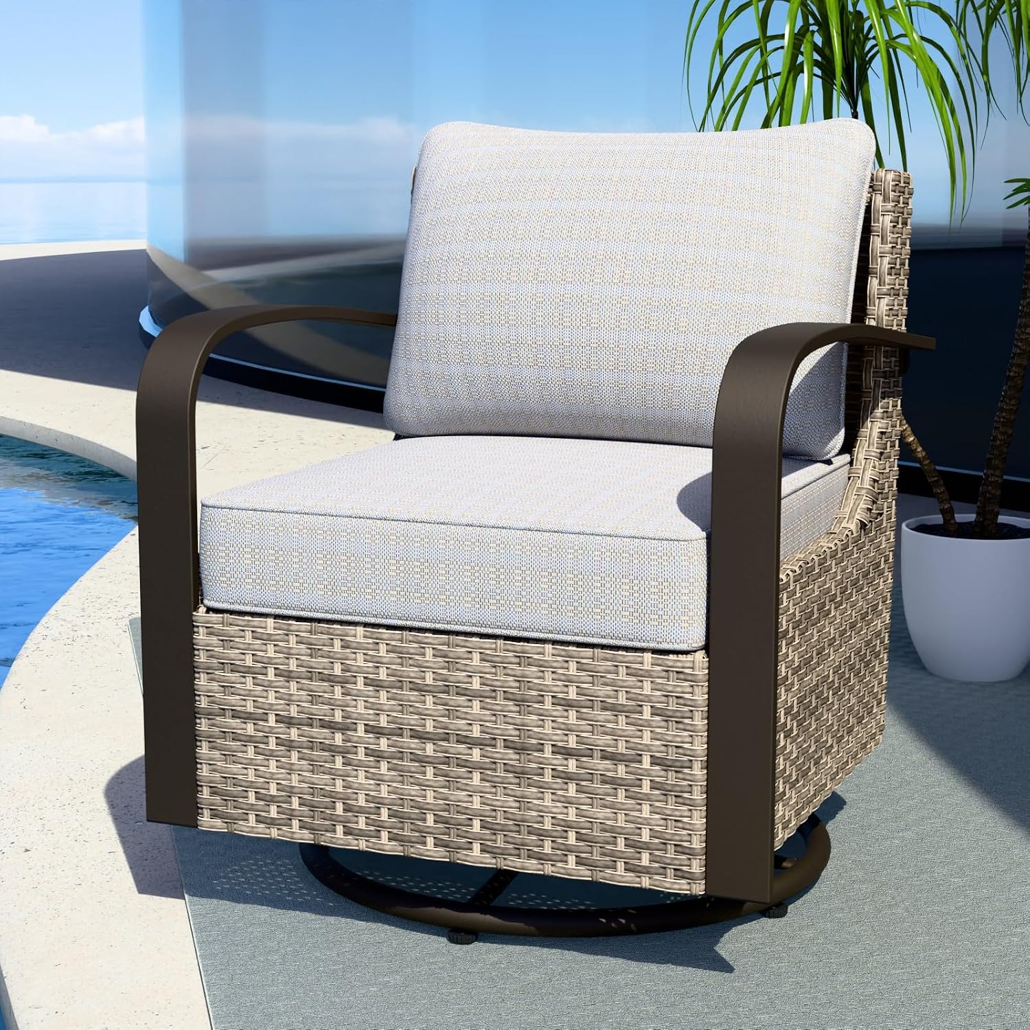 EAGLE PEAK Coastal Vista Outdoor Swivel Wicker Rocker with Deep Seating, Patio Glider Rocking Chair, Contains 1 Chair, Beige