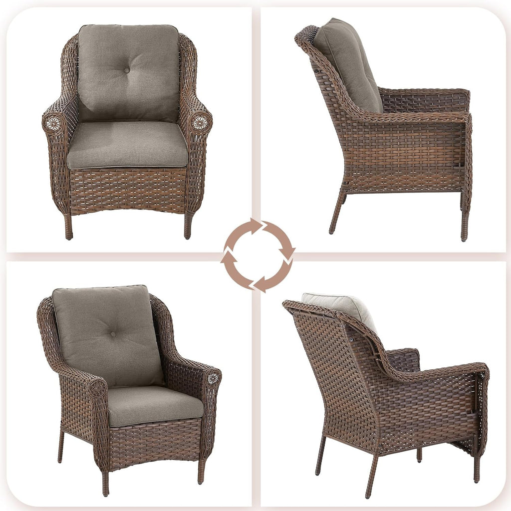 Patio Wicker Chairs Outdoor Furniture Chair - Set of 4 Outside All Weather Lawn Dining Brown Rattan Armchair with High Back&Deep Seating for Deck Porch Balcony Backyard Garden - Grey