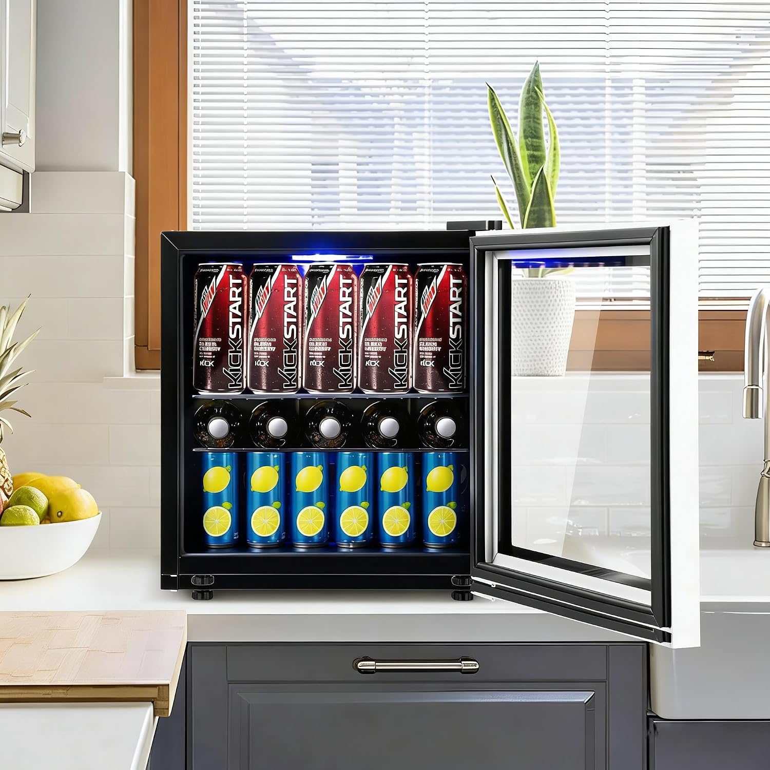 COSTWAY 60 Cans Beverage Refrigerator Cooler, Freestanding Mini Fridge with Glass Door & Removable Shelves, Small Beverage Drink Fridge for Soda Beer Wine, 1.6 Cu.Ft