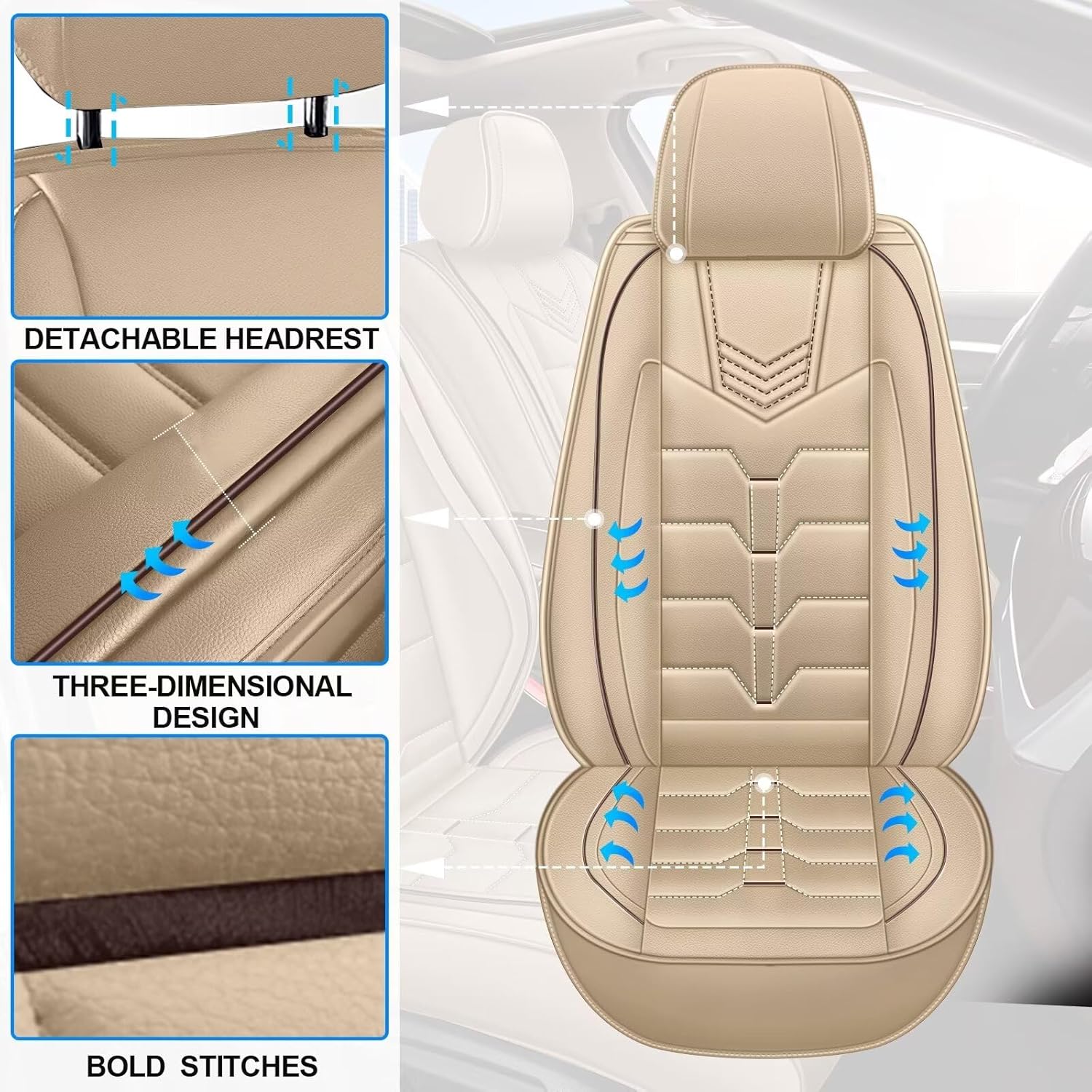 IKABEVEM Seat Covers Fit for Nissan Pathfinder 2011-2024 2025 2026 Full Set Car Seat Cover Faux Leather Seat Cushion Waterproof Auto Protectors(Beige)-2 Rows 5 Seats