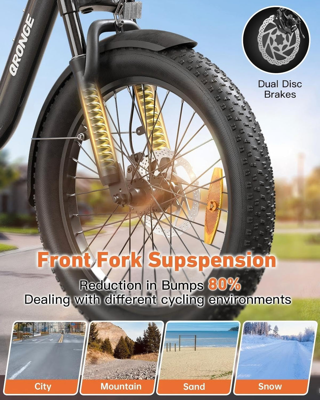 QRONGE Electric Bike, 1000W Peak Folding Electric Bike, 486Wh 70 Miles Range Ebike, Waterproof Removable Battery, 7 Speed, 25 MPH Max, 20' Step-Thru Bicycle with Front Basket