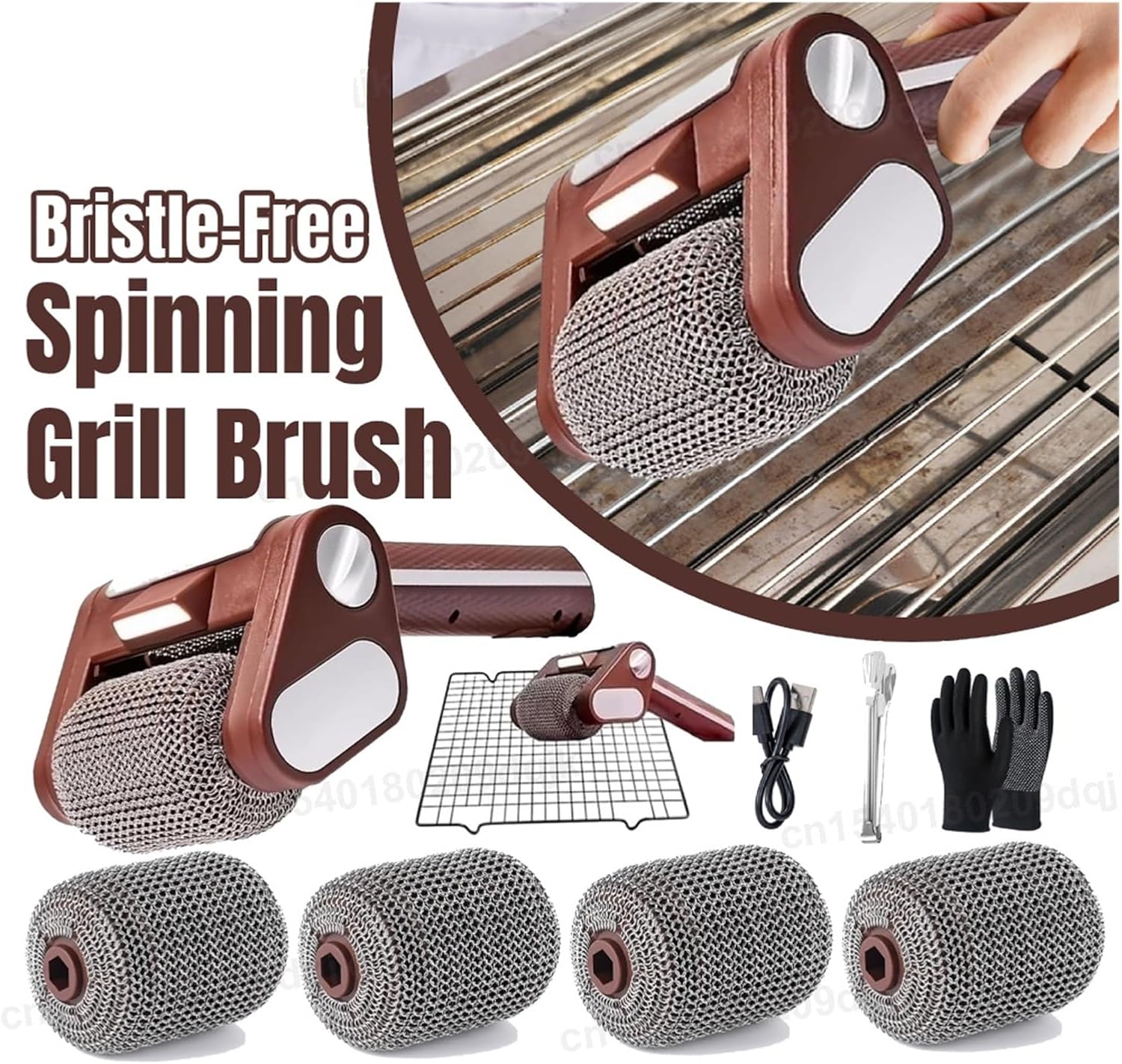 Fit for Cordless Electric Grill Cleaner with Lights - Bristle-Free BBQ Brush for Effortless Cleaning(Brush set B)