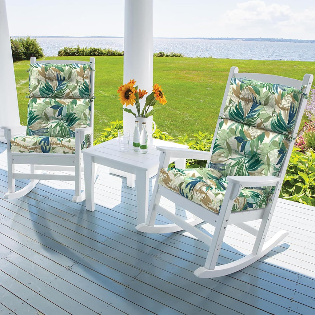 DYTXIII Outdoor High Back Chair Cushions Set of 2, Water Repellent Tufted Rocking Seat Cushions Replacement 44 x 22 Inch, Seat & Back Chair Pads for Patio, Balcony and Indoor Use -Lush Leaf Green