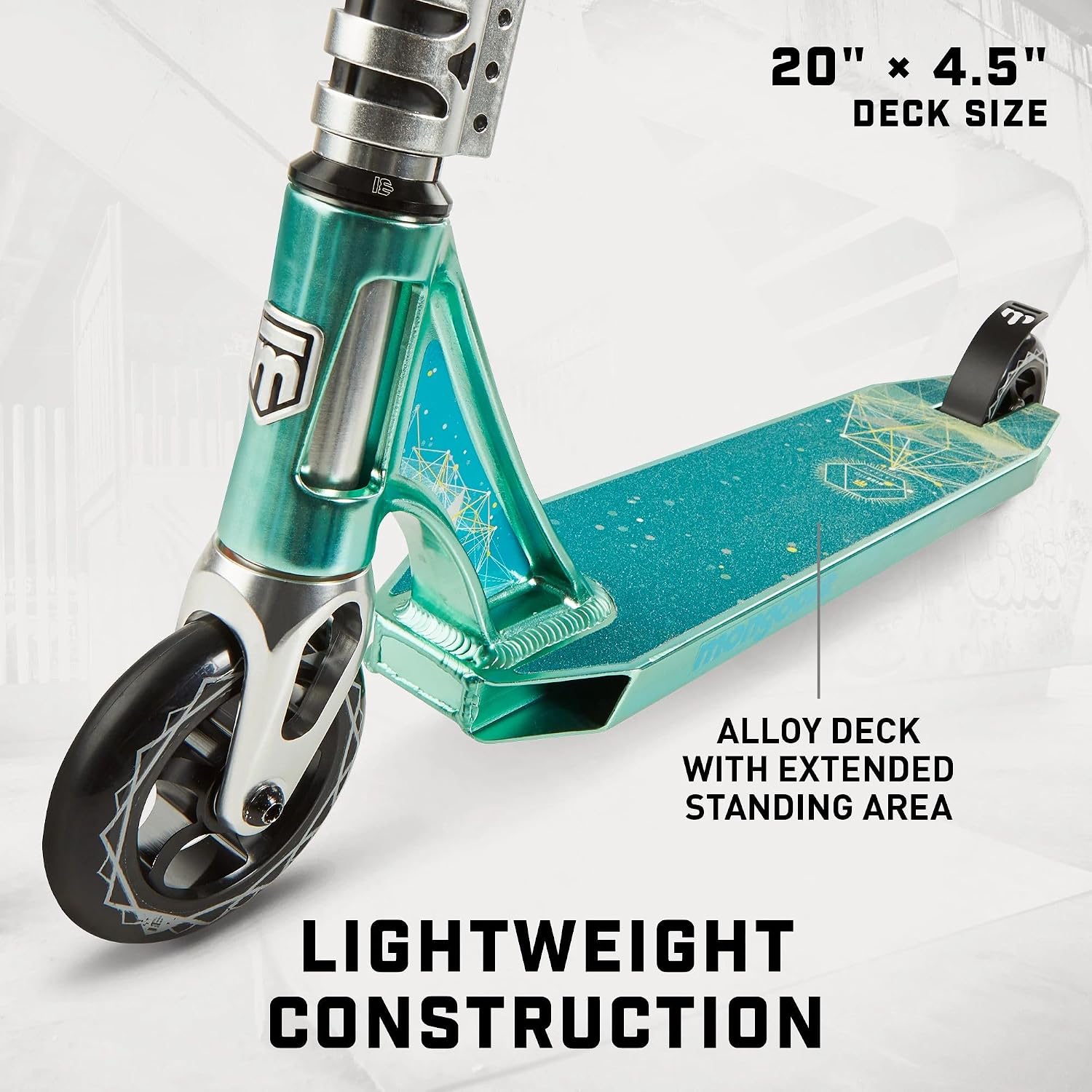 Mongoose Rise Freestyle Stunt Trick Scooter, For Kids Youth Adult Men Women Ages 8 Up, Lightweight Alloy Deck & Heavy-Duty Frame Up to 220 lbs., Bike-Style Grip, T-Bar Handlebar and High Impact Wheels